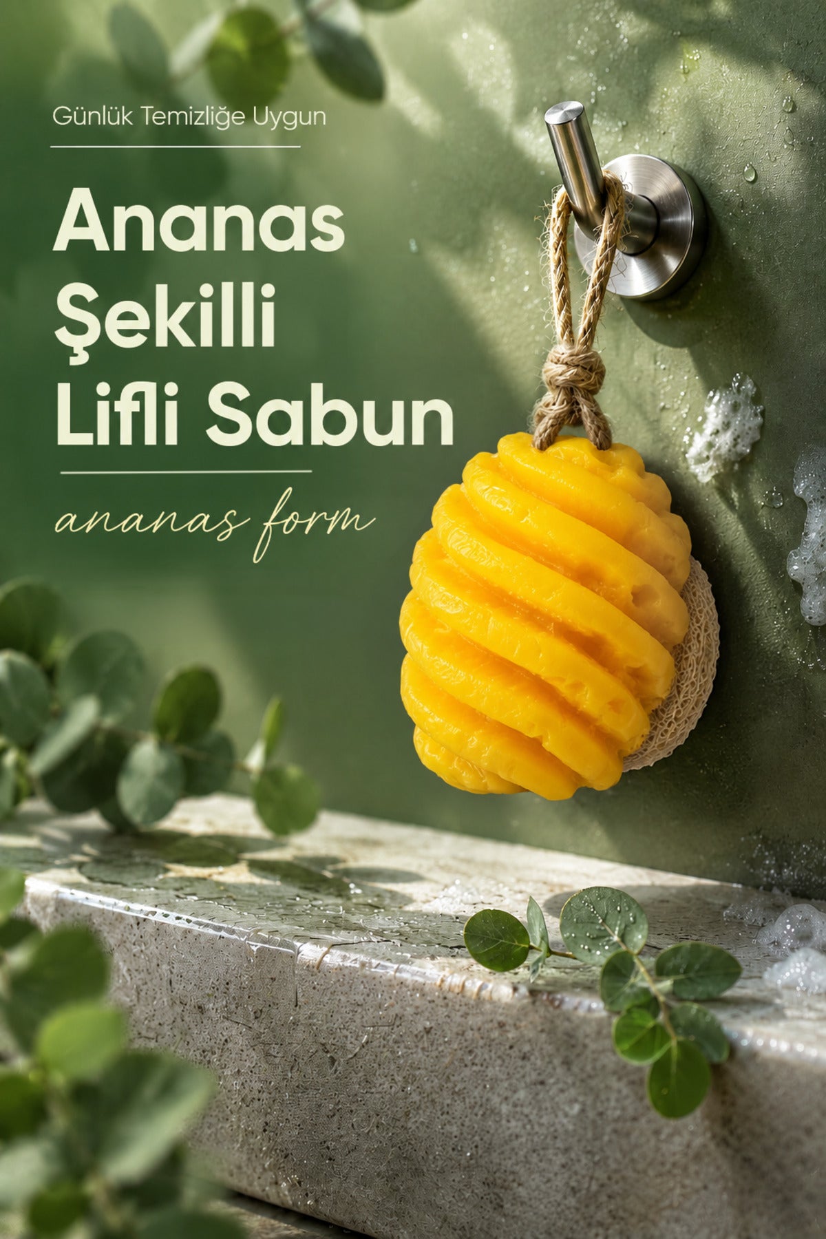 Ananas Şekilli Lifli Katı Sabun 9,5x8x5 cm Peeling Etkili Asılabilir Dekoratif Banyo El Sabunu