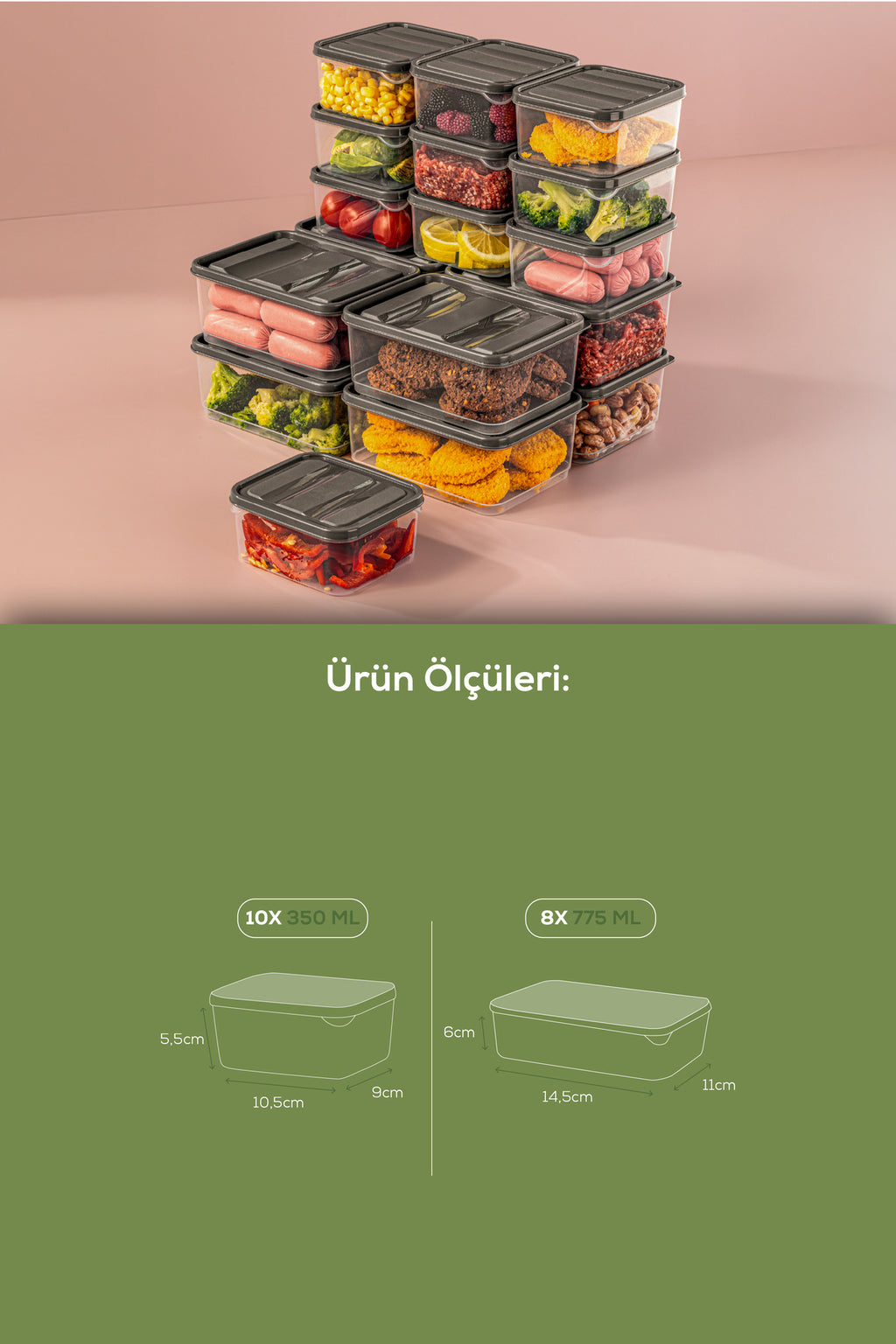 18'li Buzdolabı Düzenleyici Organizer Mikrodalgaya Uygun Difriz Saklama Kabı Gri