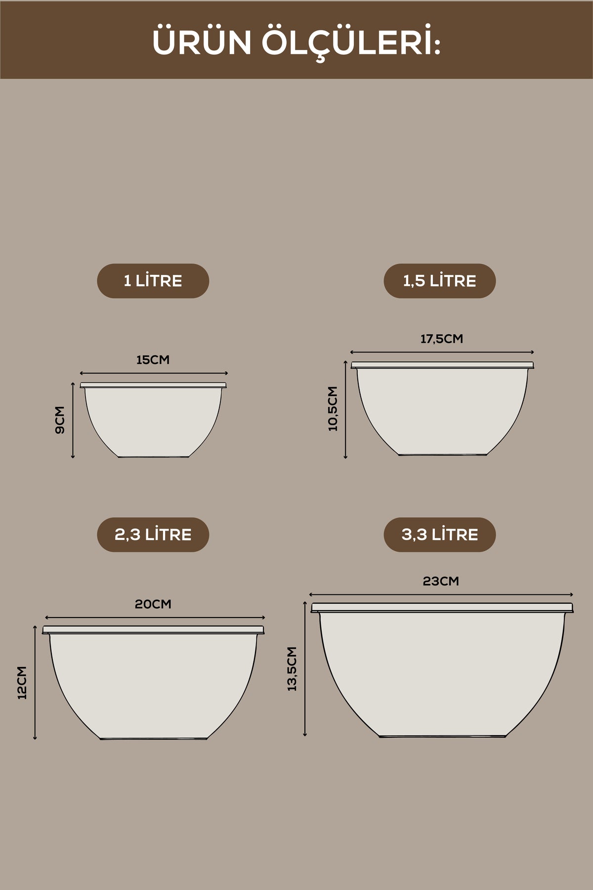 8'li Yuvarlak Kase Seti Bej | 1l, 1.5l, 2.3l, 3.3l | Kapaklı Çok Amaçlı Mutfak Saklama Kabı