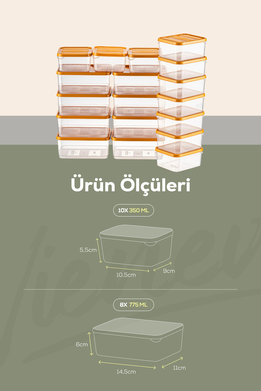 18'li Buzdolabı Düzenleyici Organizer Mikrodalgaya Uygun Difriz Saklama Kabı Turuncu