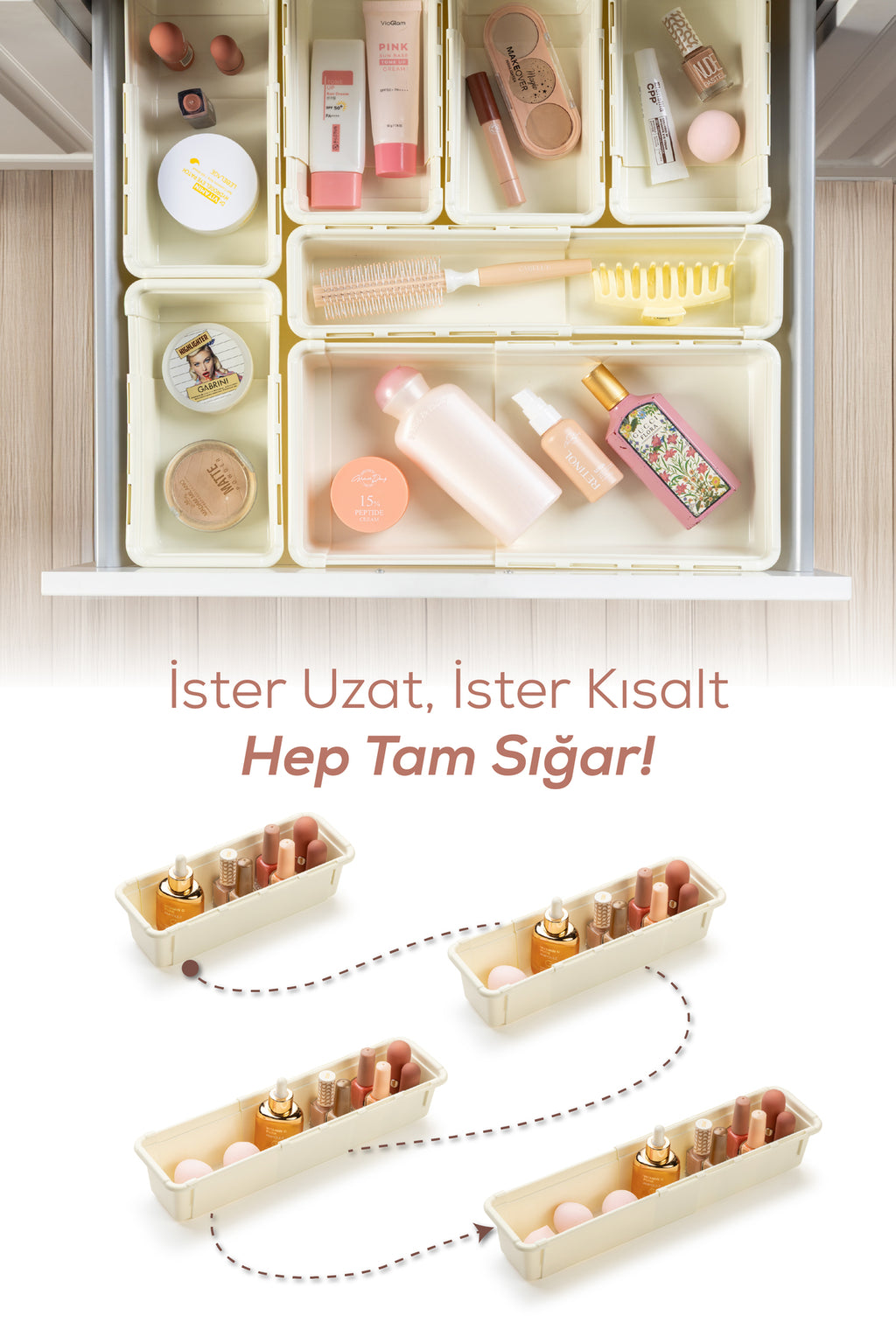 4'lü Set Ayarlanabilir Çekmece Içi Düzenleyici Kutu – Uzayıp Kısalabilen Organizer Seti (2A2B)