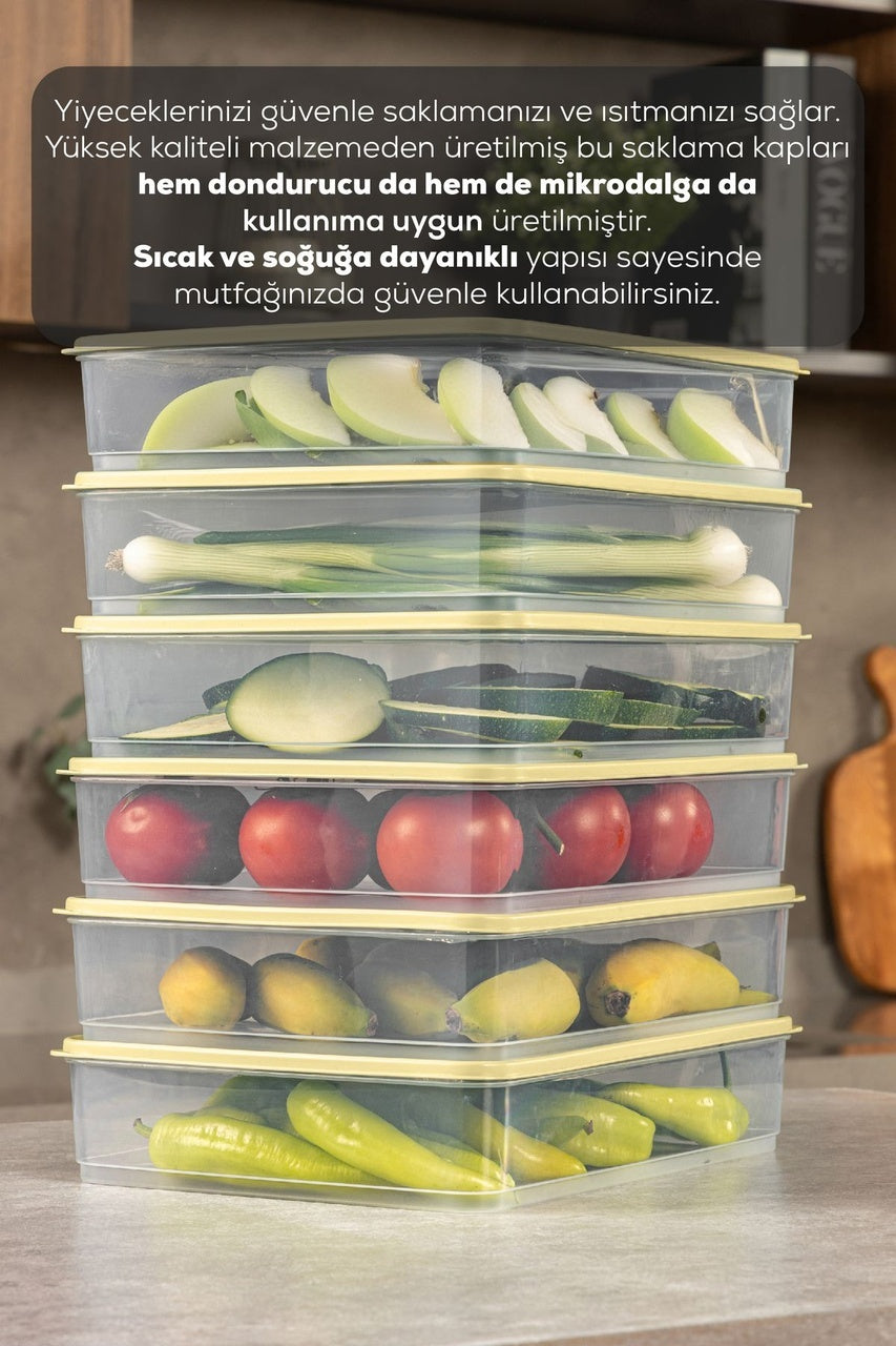 6'lı 3,5 Litre Buzdolabı Dondurucu Organizer Mikrodalga ve Difrize Uygun Saklama Kabı Gri