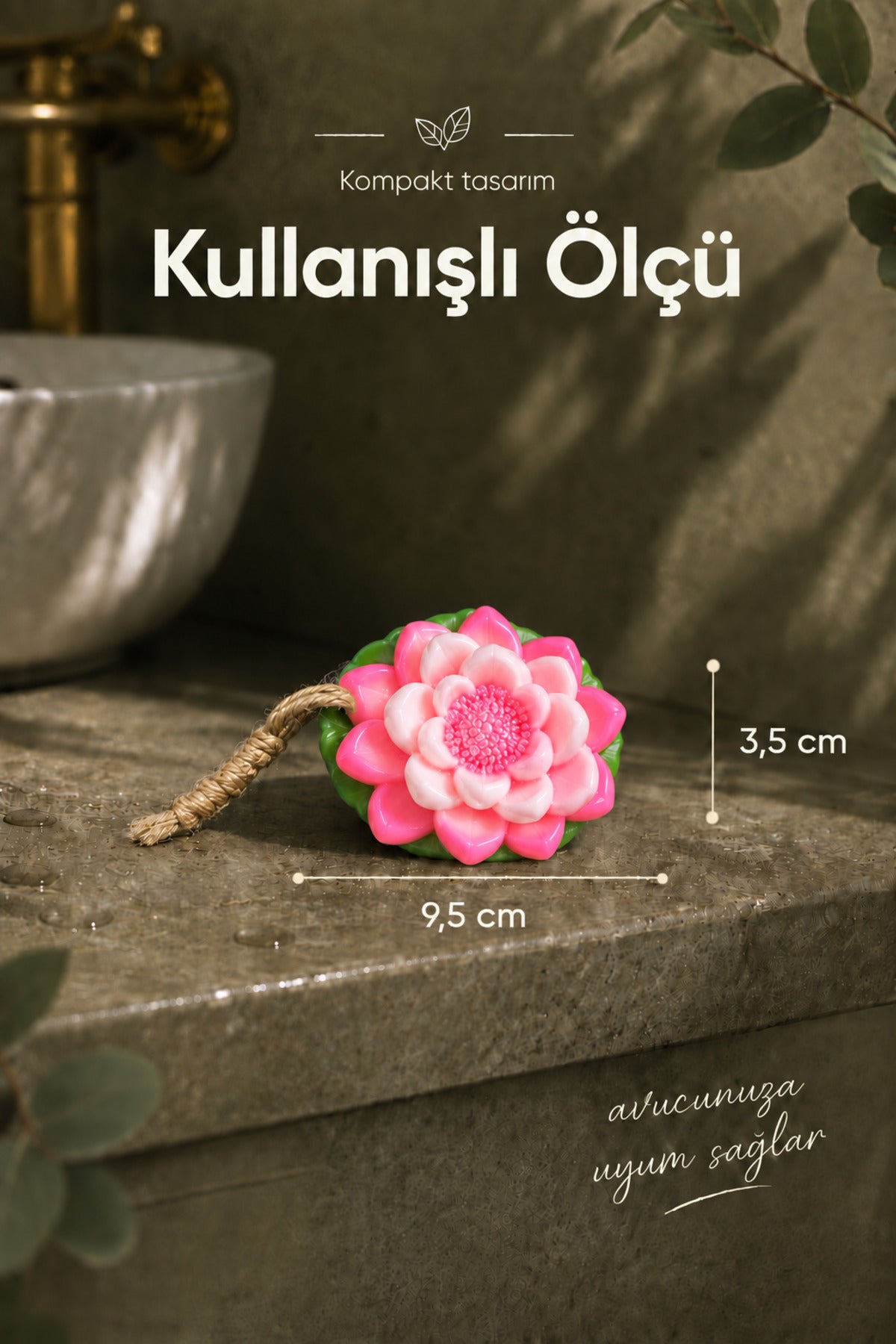 Yapraklı Pembe Nilüfer Şekilli Katı Sabun 9,5 x3,5 cm Asılabilir Dekoratif Banyo El Sabun