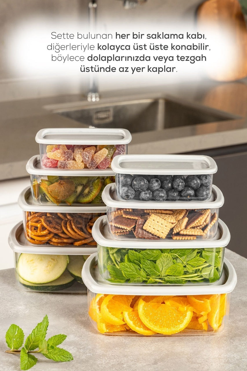 8'li Hava Geçirmez Saklama Kabı Seti Gri 2x(250-500-750-1200 ML)