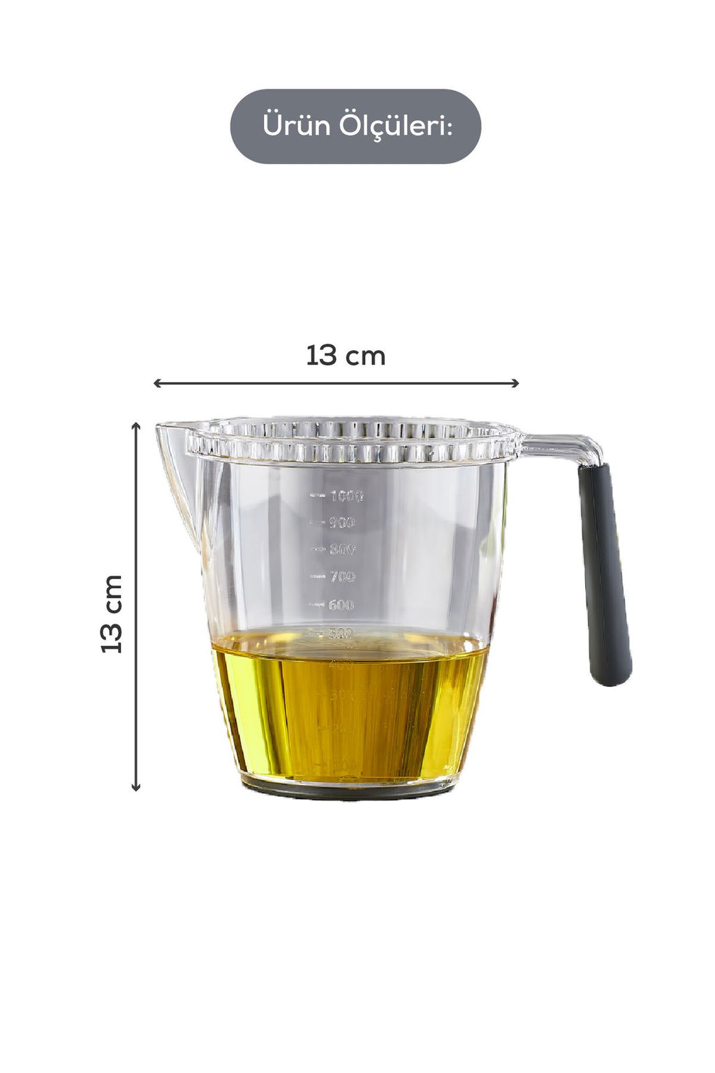 Akrilik Kaymaz Tabanlı Silikon Kulplu Ölçü Kabı 1 Litre