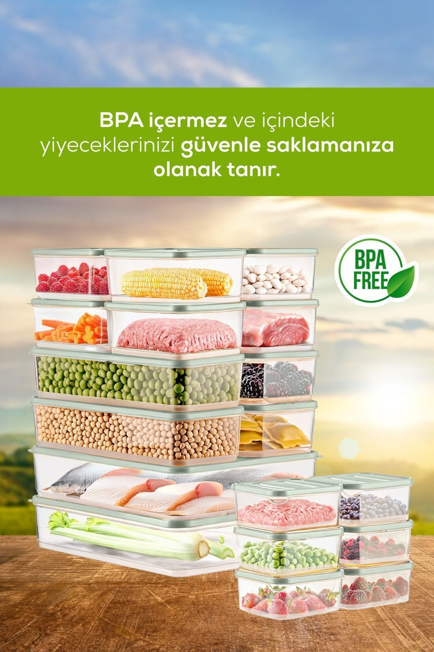 20'li Buzdolabı Düzenleyici Organizer Mikrodalgaya Uygun Difriz Saklama Kabı Mint