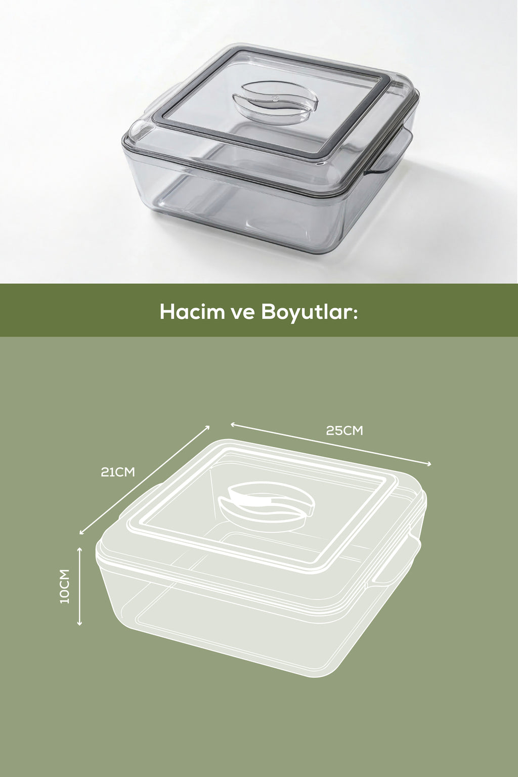 Akrilik Kare Saklama Kabı - Yemek Saklama Kabı 2 Litre
