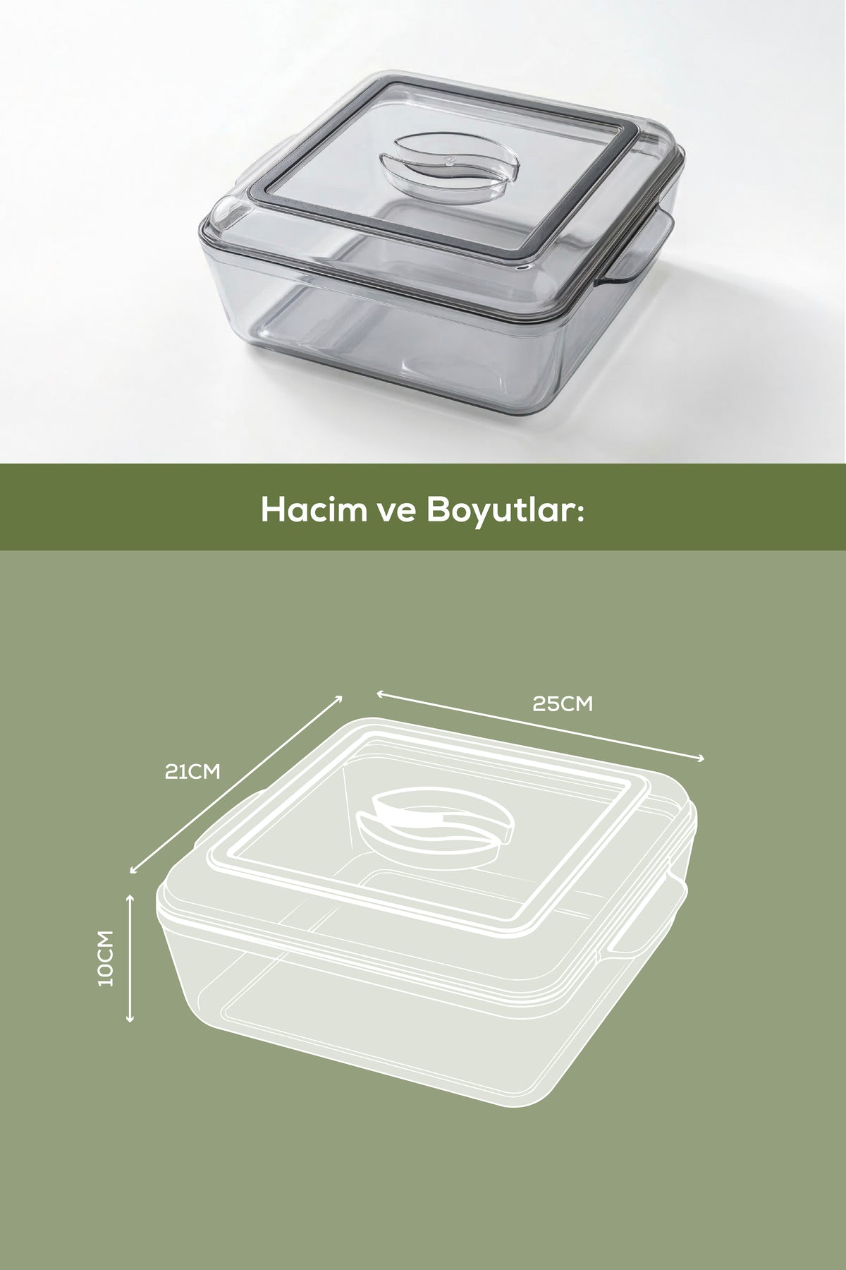 Akrilik Kare Saklama Kabı - Yemek Saklama Kabı 2 Litre