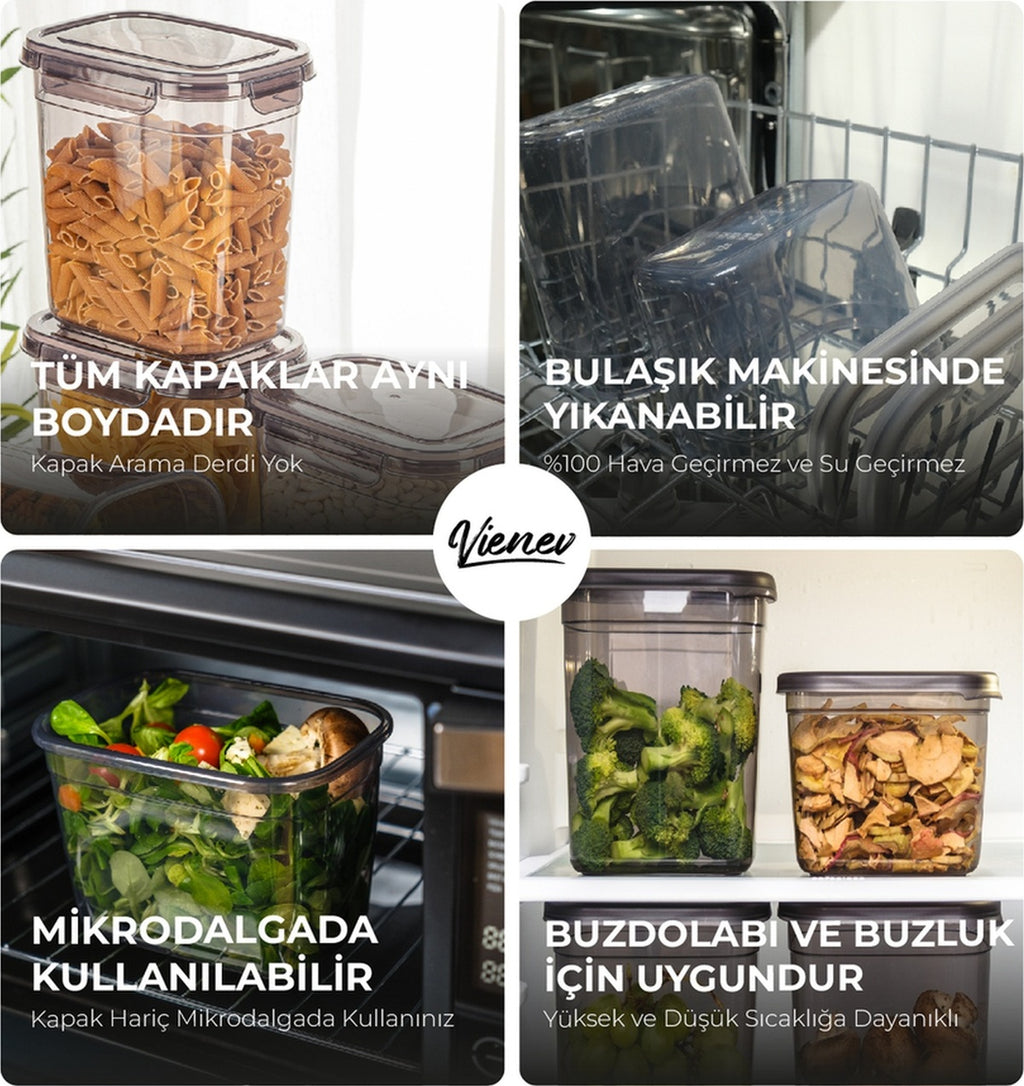 9'lu 0,67 Litre Contalı Dikdörtgen Saklama Kabı Seti Serigrafi Etiketli