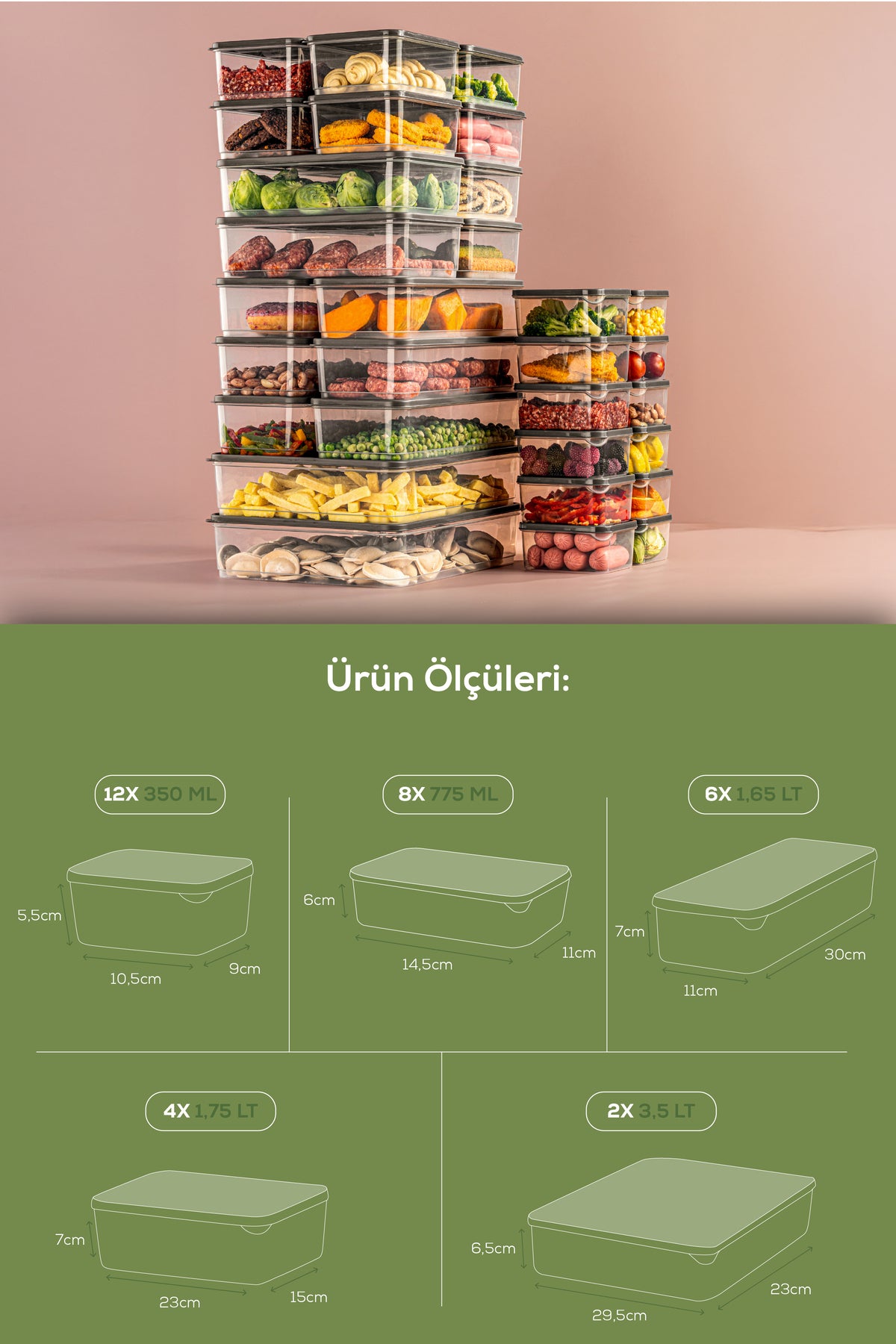 32'li Buzdolabı Düzenleyici Organizer Mikrodalgaya Uygun Difriz Saklama Kabı Gri
