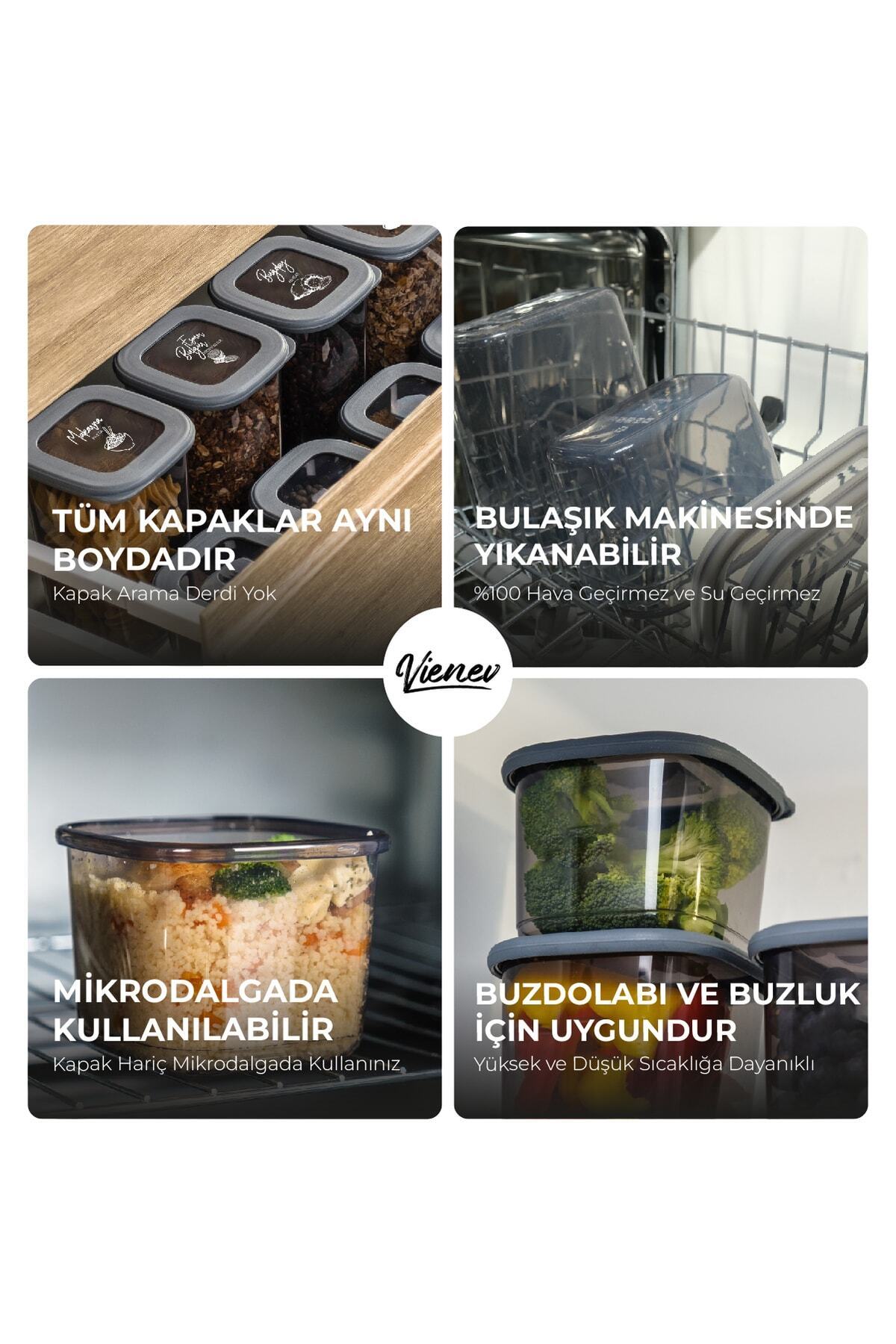 Beyaz Serigrafi Etiketli Kaşıklı Kare Erzak Saklama Kabı 12'li Set Küçük Boy 0,55 Litre