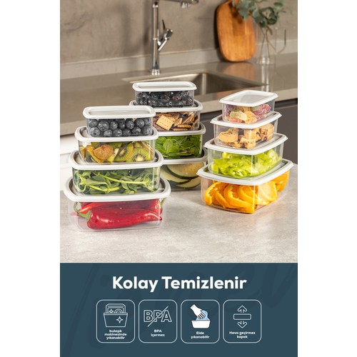 12'li Hava Geçirmez Saklama Kabı Seti Gri 3x(250-500-750-1200 ML)