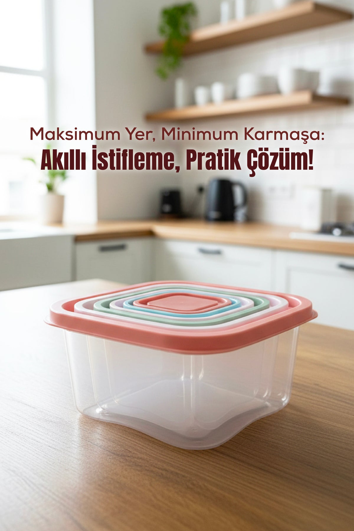 Renkli Kapaklı 6’lı Kare Saklama Kabı Seti – Mutfak Saklama Kutusu