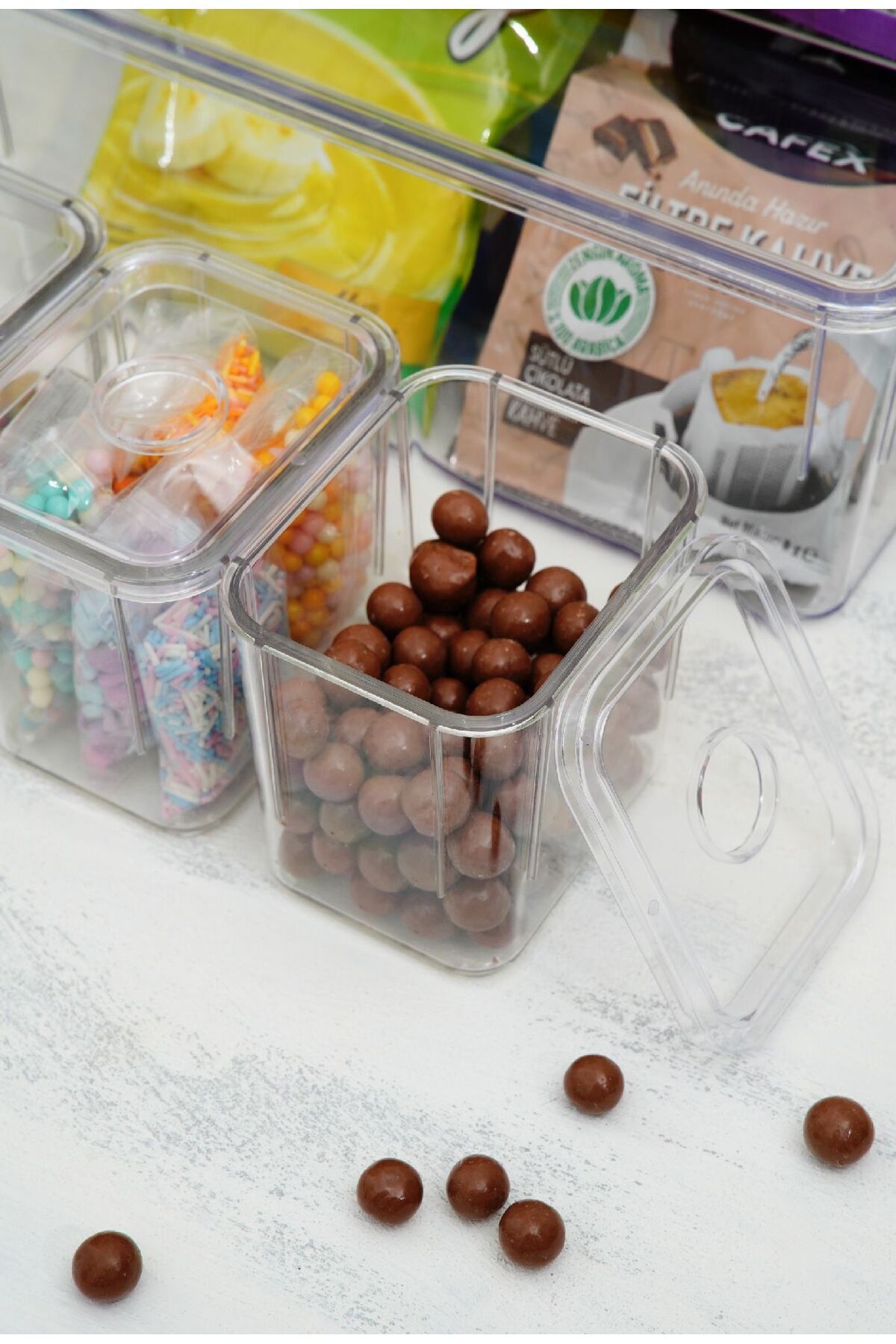 5'li Kapaklı Saklama Kabı Seti Çerezlik Atıştırmalık Kutusu Şeffaf