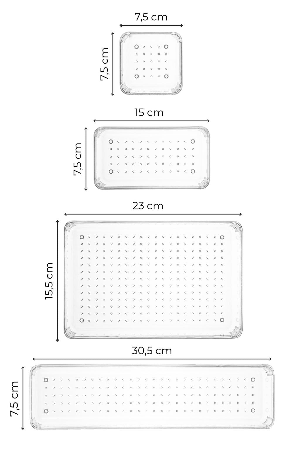 12'li Şeffaf Çekmece Içi Düzenleyici Organizer 3x(D.DKDRTGN) 4x(K.DKDRGN,K.KARE) 1x(O.DKDRGN)