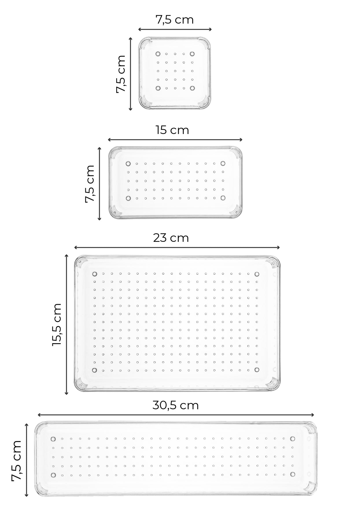 12'li Şeffaf Çekmece Içi Düzenleyici Organizer 3x(D.DKDRTGN) 4x(K.DKDRGN,K.KARE) 1x(O.DKDRGN)