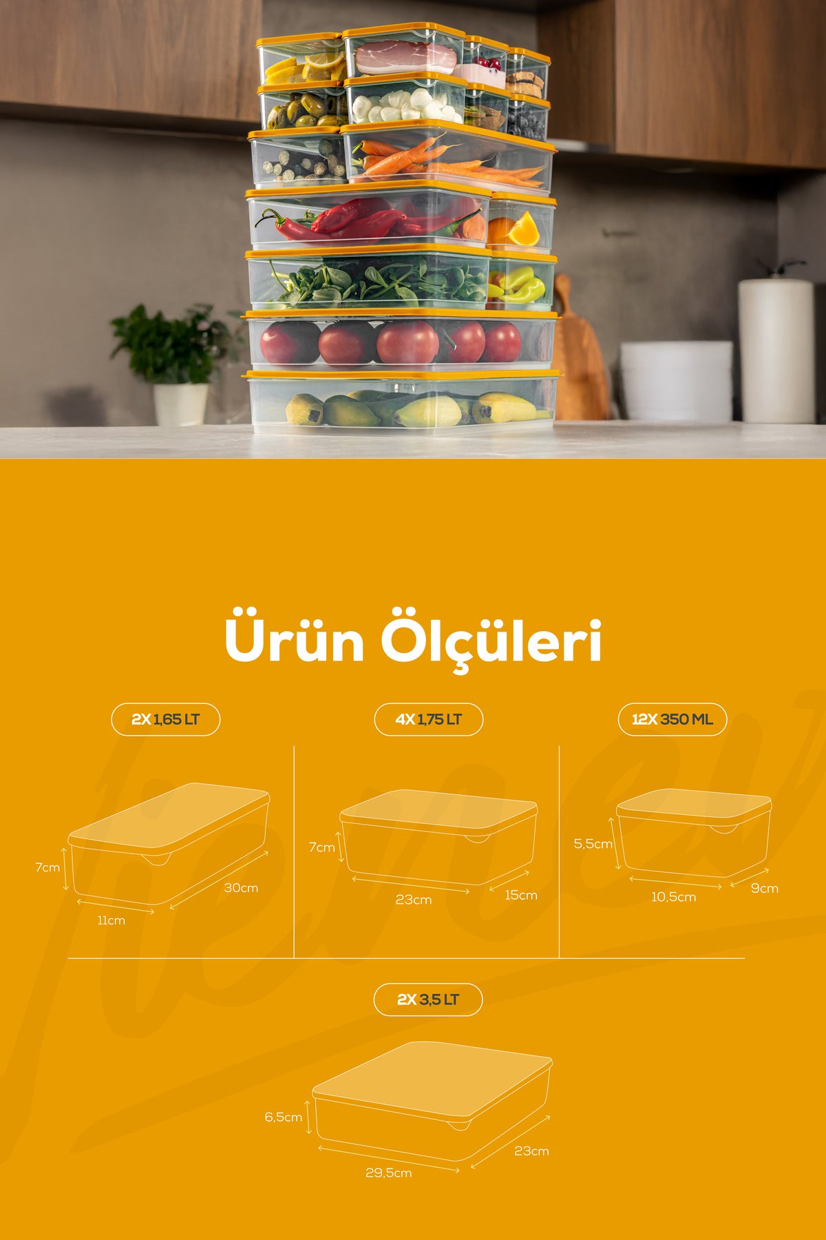 20'li Buzdolabı Organizer Ve Saklama Kabı Turuncu 12x(350ML) 4x(1,75LT) 2x(1,65LT) 2x(3,5LT)