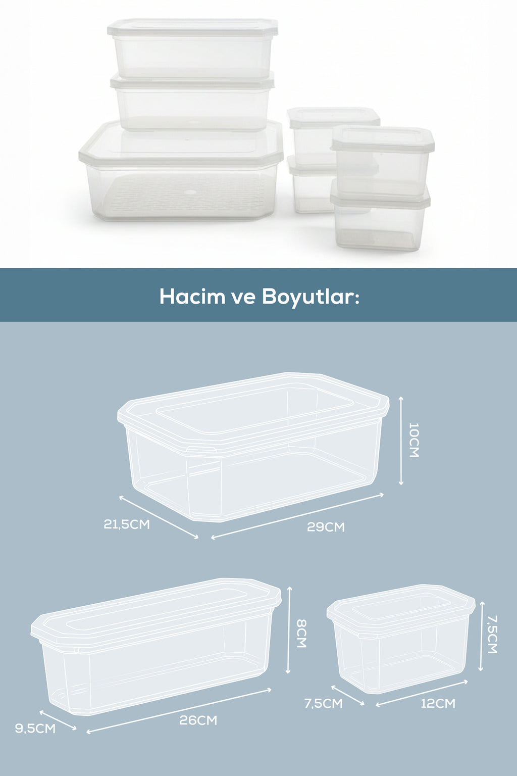 7'li Süzgeçli Saklama Kabı Seti | 1x5lt - 2x1,75lt - 4x360ml
