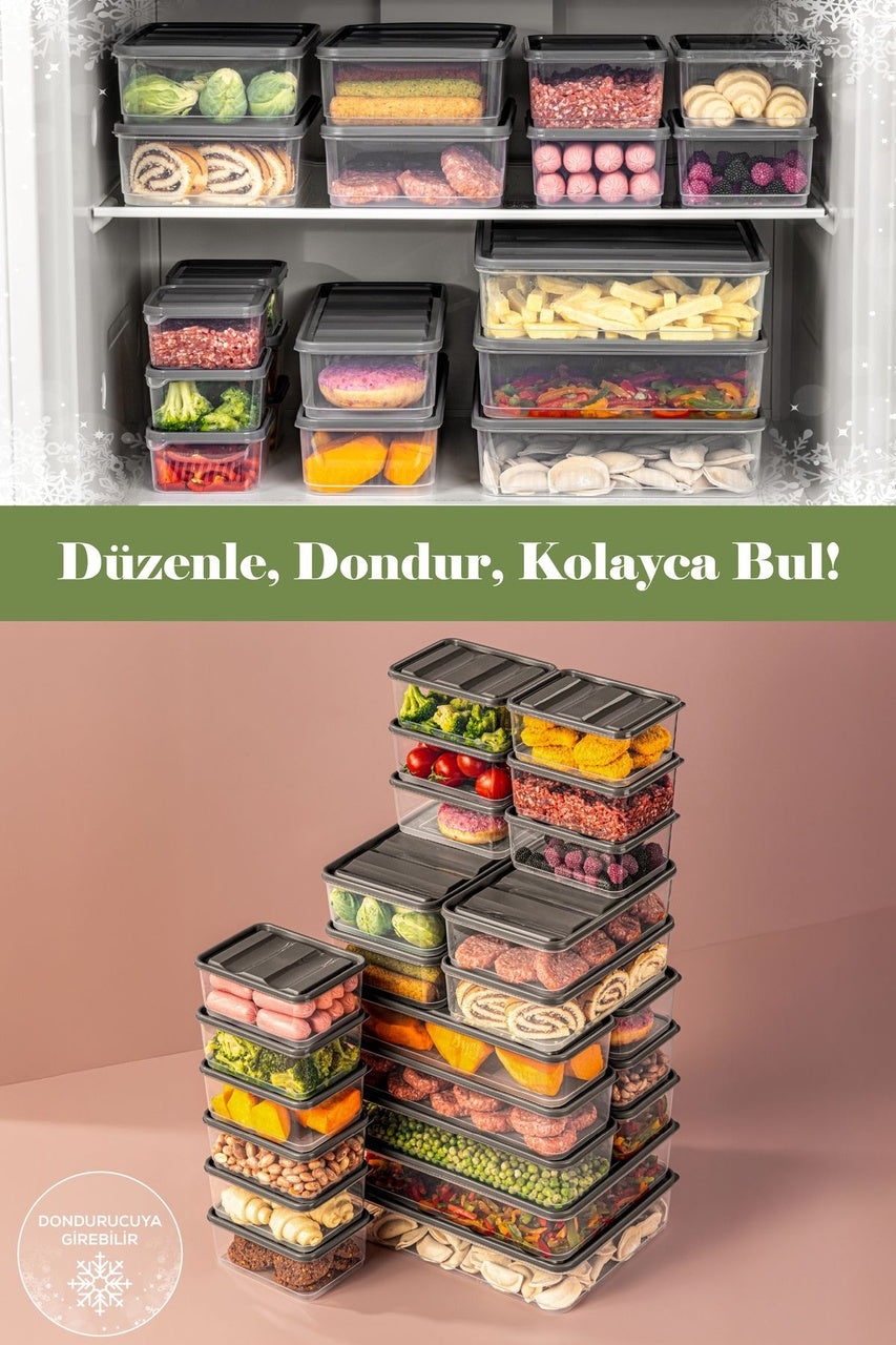 24'lü Buzdolabı Düzenleyici Organizer Mikrodalgaya Uygun Difriz Saklama Kabı Gri