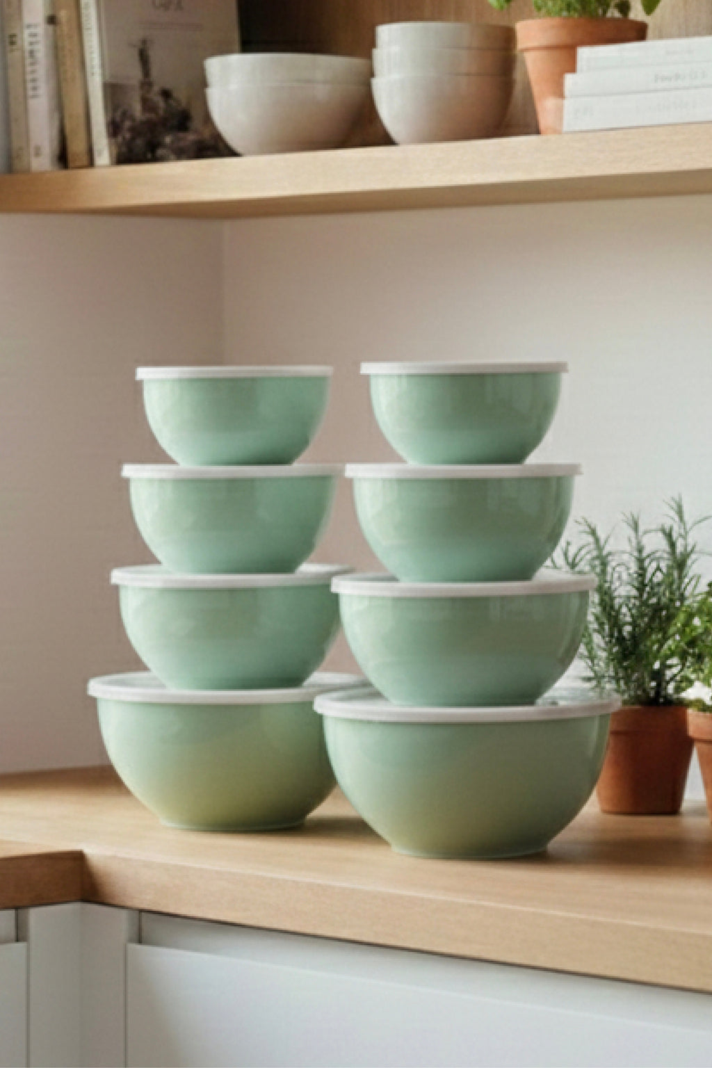 8'li Yuvarlak Kase Seti Mint Yeşili | 1l, 1.5l, 2.3l, 3.3l | Kapaklı Çok Amaçlı Mutfak Saklama Kabı