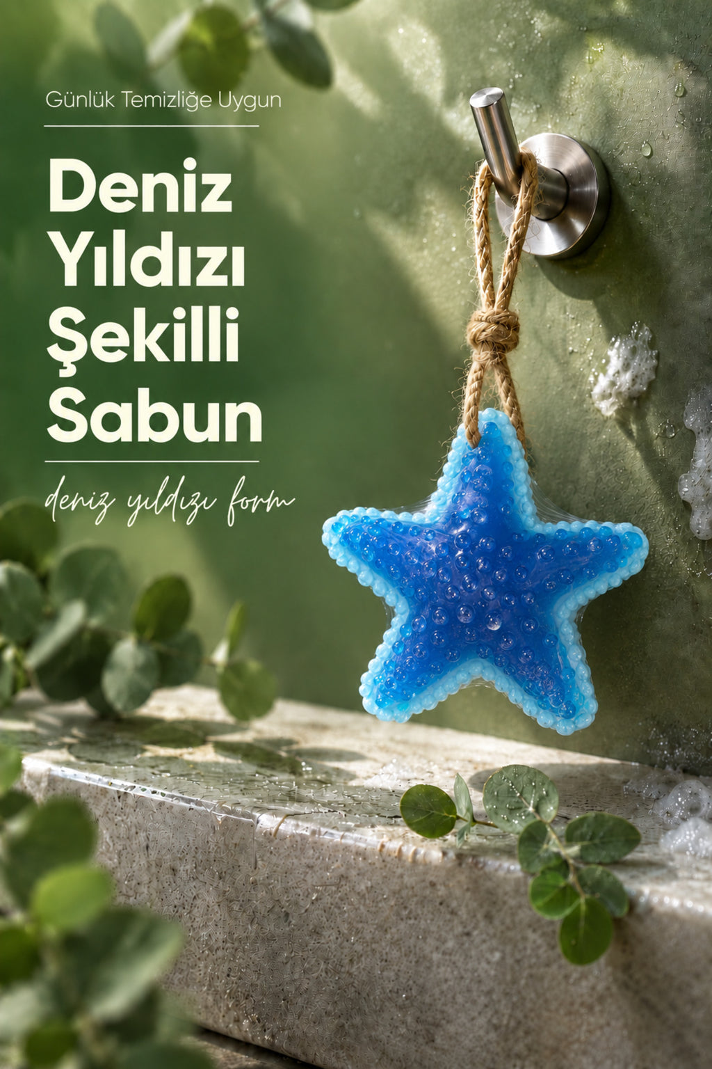 Mavi Deniz Yıldızı Şekilli Katı Sabun 12,5x12,5 cm Asılabilir Dekoratif Banyo El Sabunu