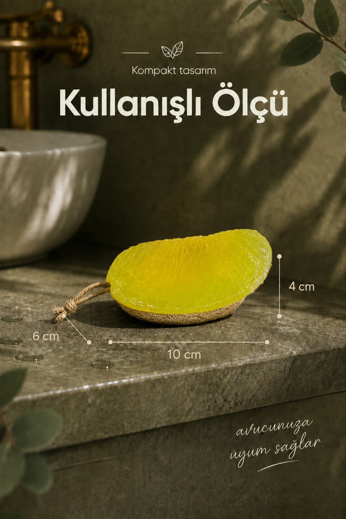 Sarı Pomelo Dilimi Şekilli Lifli Katı Sabun 10x6x4 cm Peeling Etkili Asılabilir Dekoratif Banyo El Sabunu