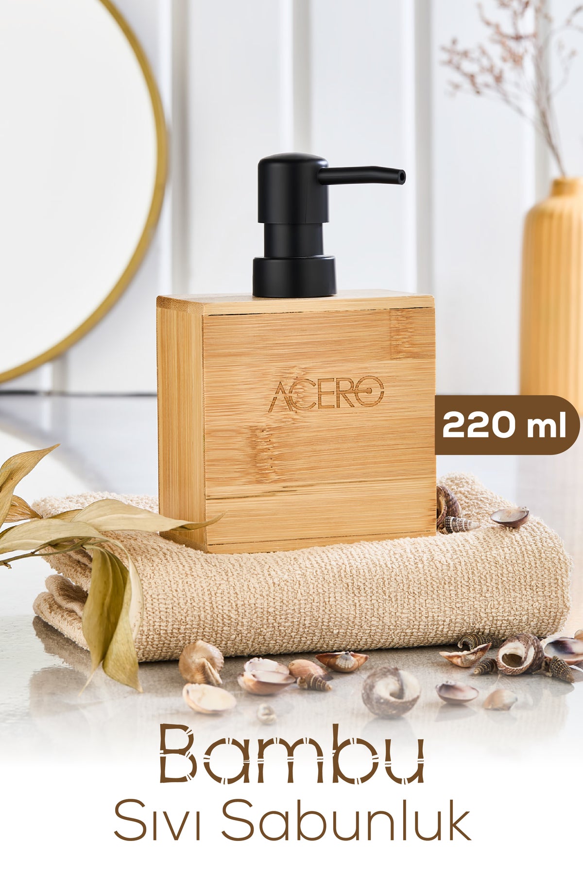 Bambu Dikdörtgen Sıvı Sabunluk Siyah Pompalı 220 ml