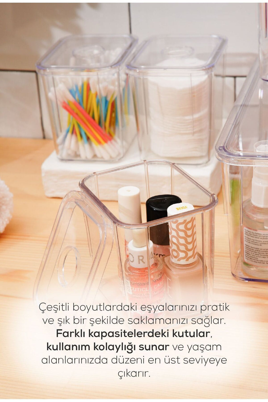 5'li Kapaklı Saklama Kabı Seti Çok Amaçlı Saklama Kutusu Beyaz