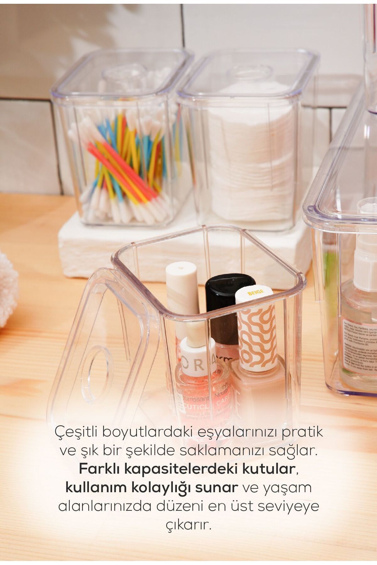 5'li Kapaklı Saklama Kabı Seti Çok Amaçlı Saklama Kutusu Beyaz