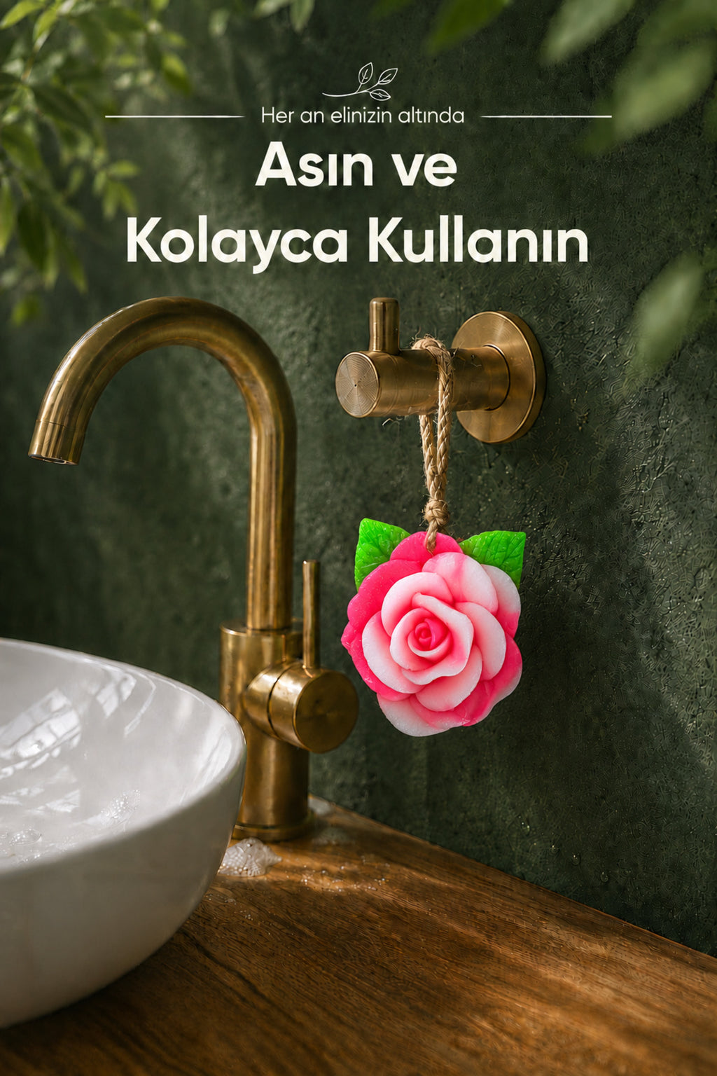 Pembe Gül Şekilli Katı Sabun 10x11 cm Asılabilir Dekoratif Banyo El Sabunu