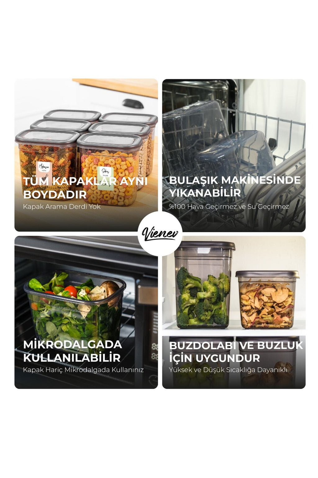Renkli Etiketli 18li Set Peggy Dikdörtgen Saklama Kabı 6x(1,3-2-3,2 Litre) Antrasit