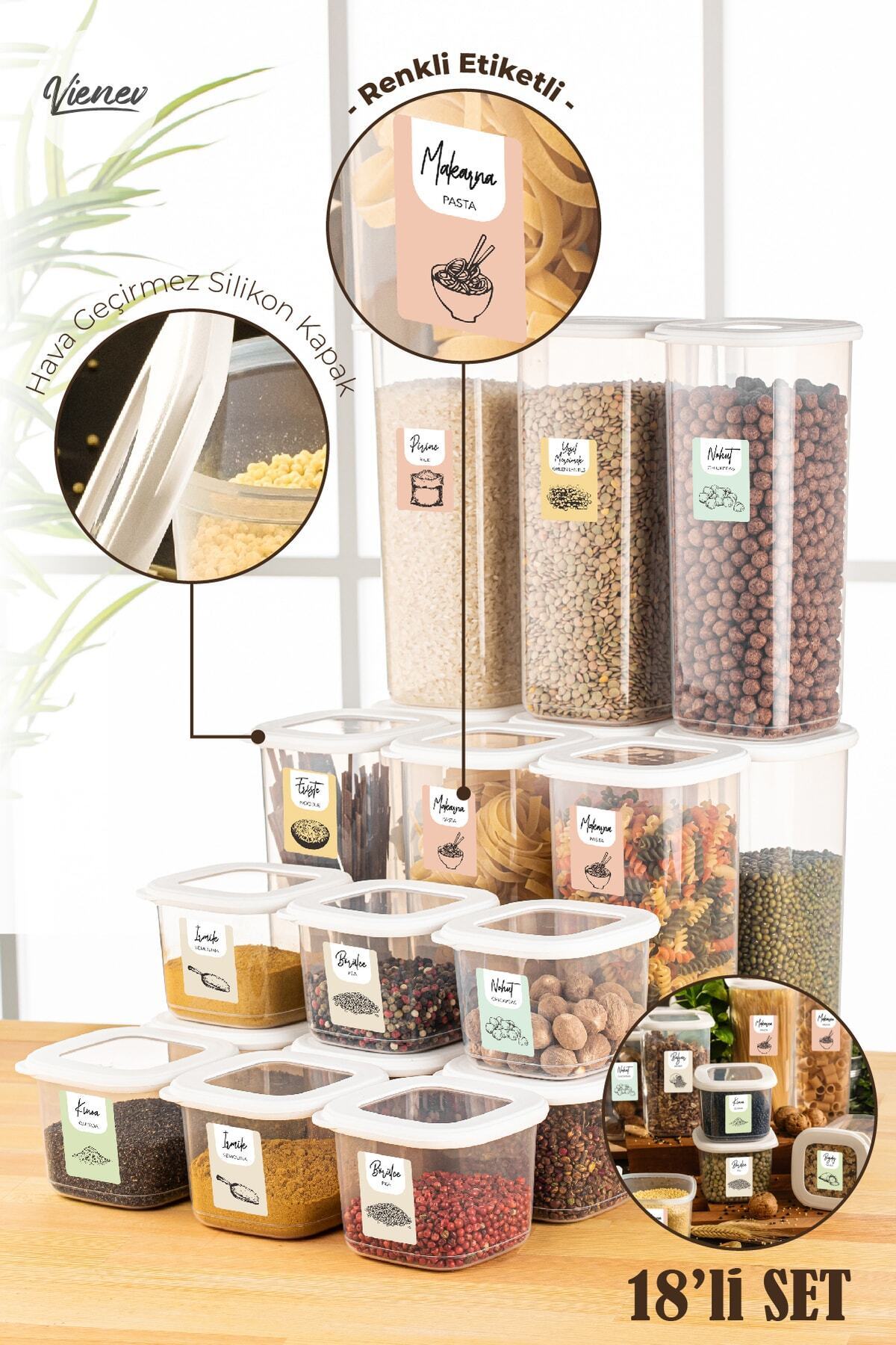 Renkli Etiketli 18li Foly Kare Erzak Saklama Kabı 9x(0,55 Litre, 1,75 Litre) Beyaz