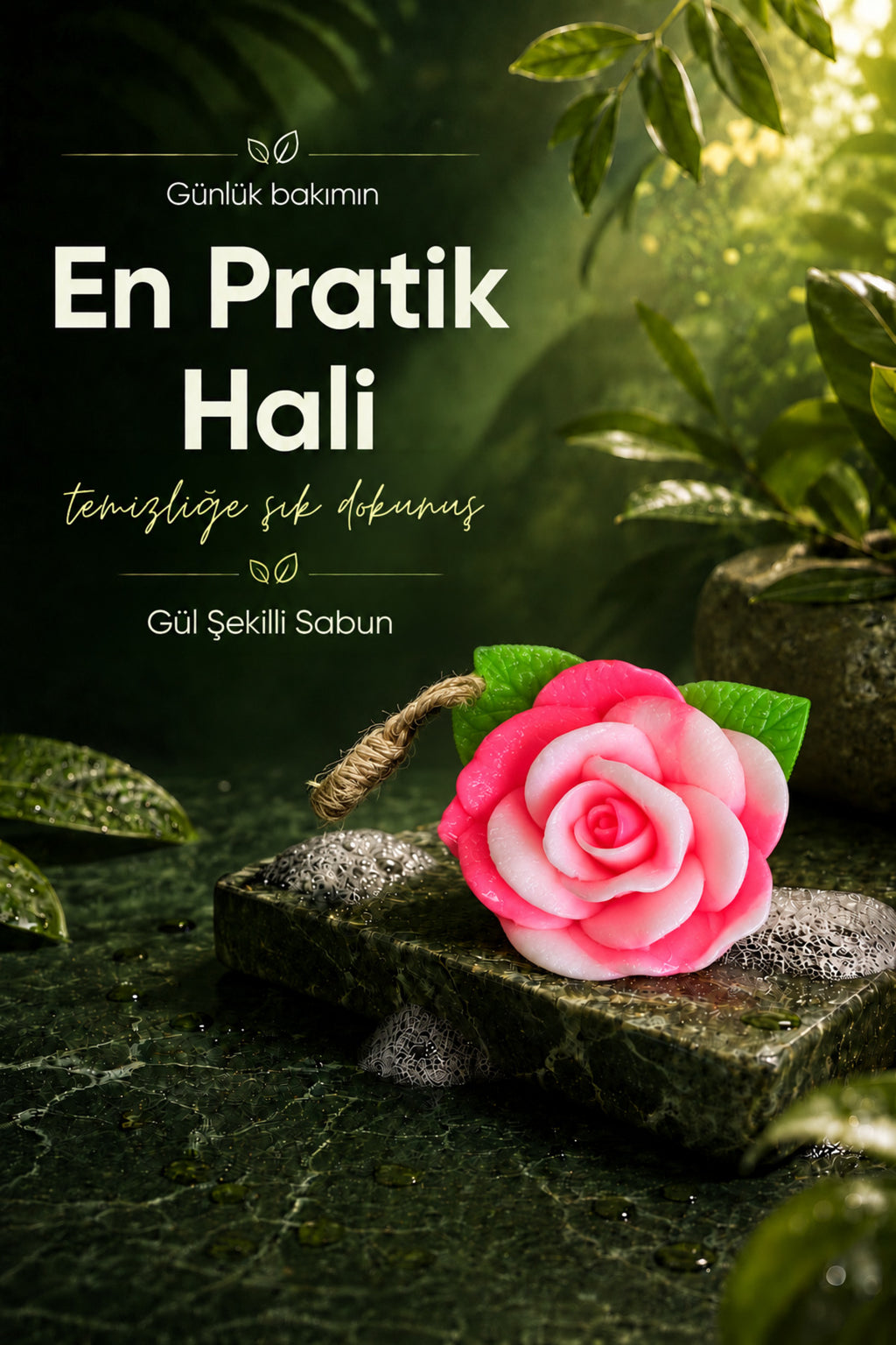 Pembe Gül Şekilli Katı Sabun 10x11 cm Asılabilir Dekoratif Banyo El Sabunu