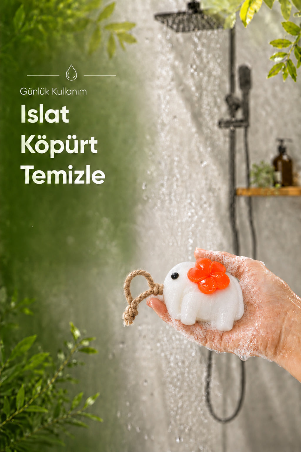 Turuncu Çiçekli Fil Şekilli Katı Sabun 8x10 cm Asılabilir Dekoratif Banyo El Sabunu