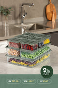 9'lu Buzdolabı Dondurucu Organizer Ve Saklama Kabı Yeşil 6x(350ML) 2x(1,65LT) 1x(3,5LT)