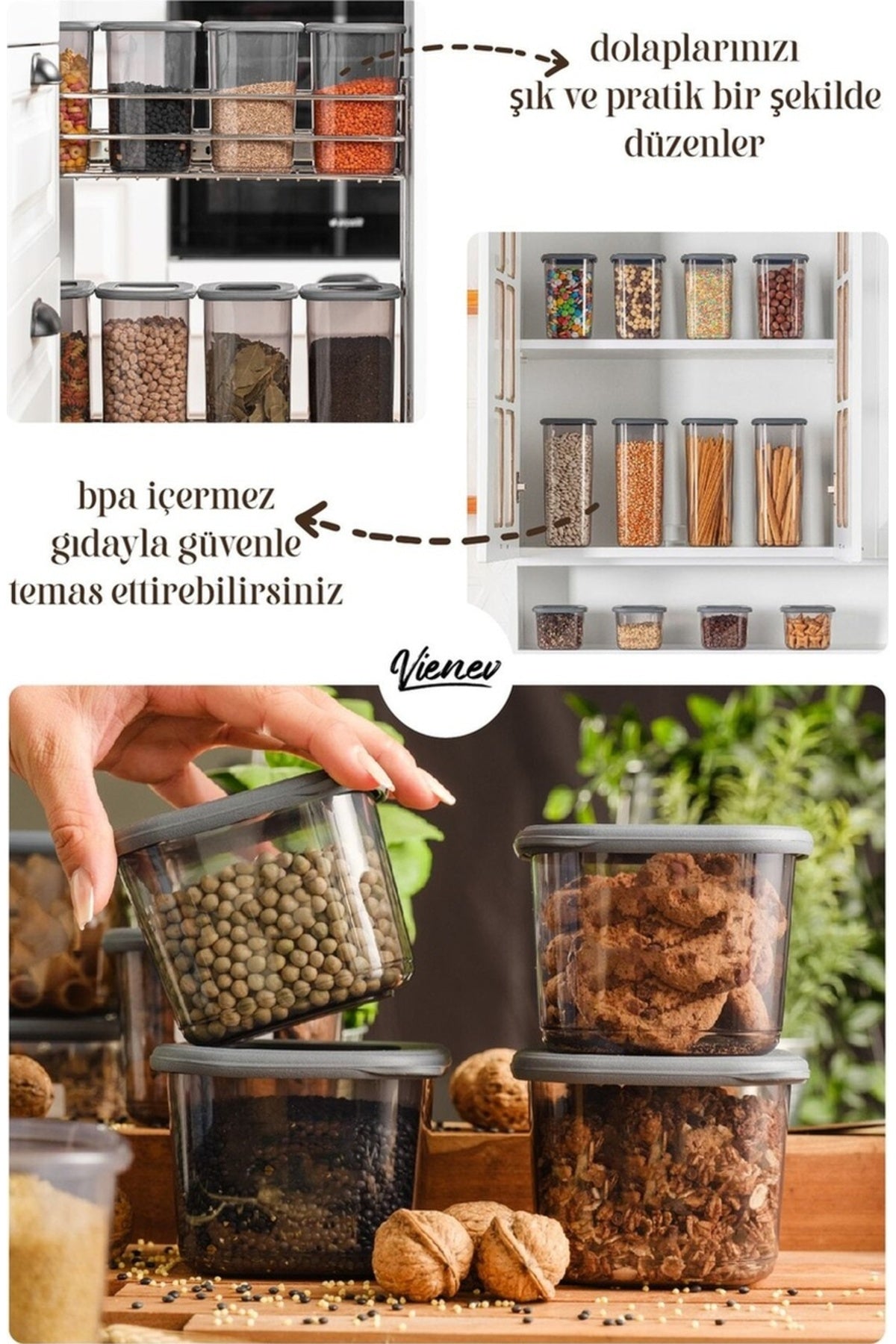 Renkli Etiketli 12li Foly Kare Erzak Saklama Kabı 9x(0,55 Litre) 3x(1,75 Litre) Antrasit