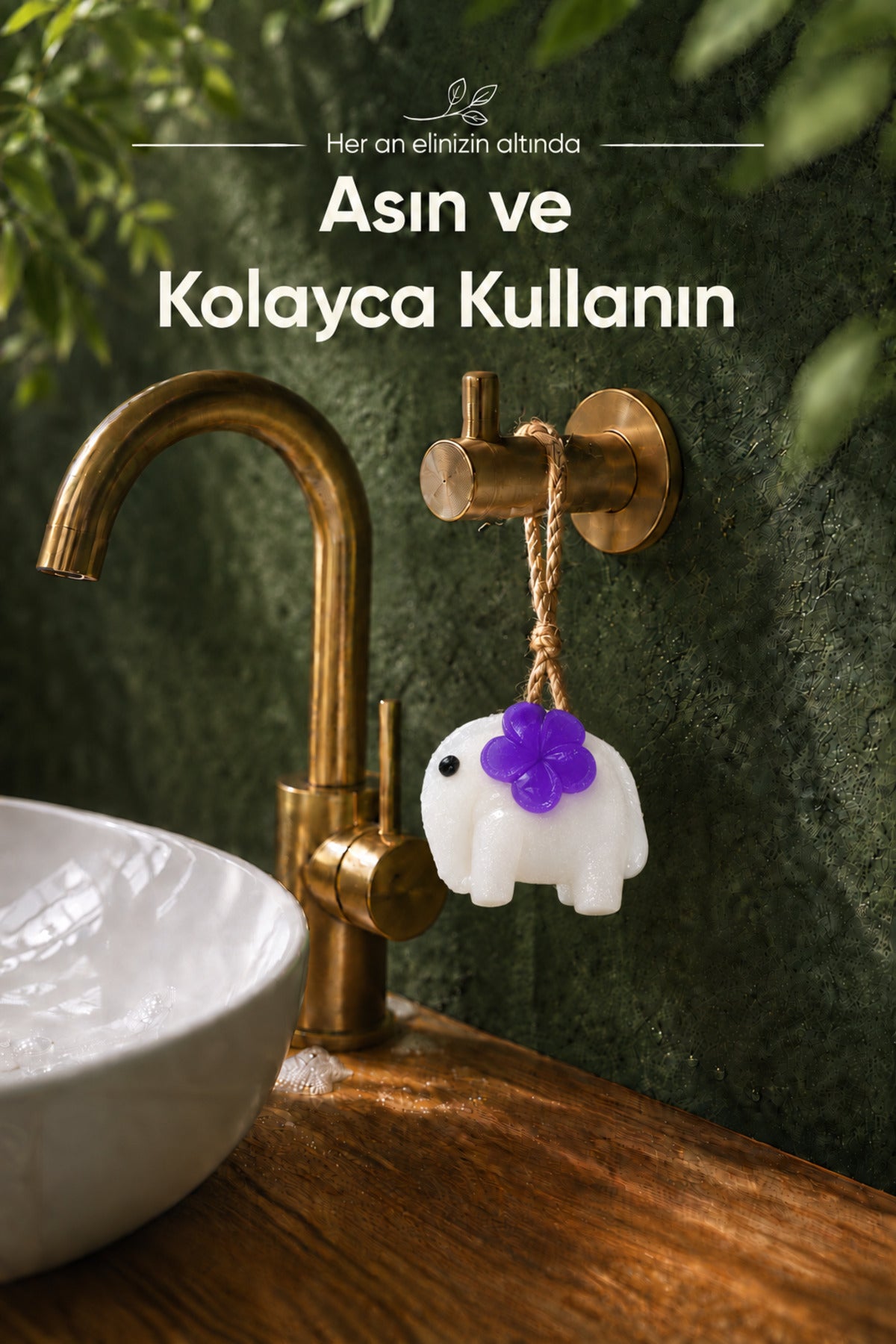 Mor Çiçekli Fil Şekilli Katı Sabun 8x10 cm Asılabilir Dekoratif Banyo El Sabunu