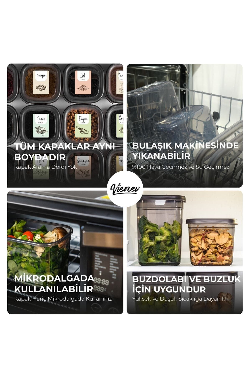 Renkli Etiketli Kaşıklı 6lı 0,55 Litre Peggy Kare Baharatlık Saklama Kabı Antrasit