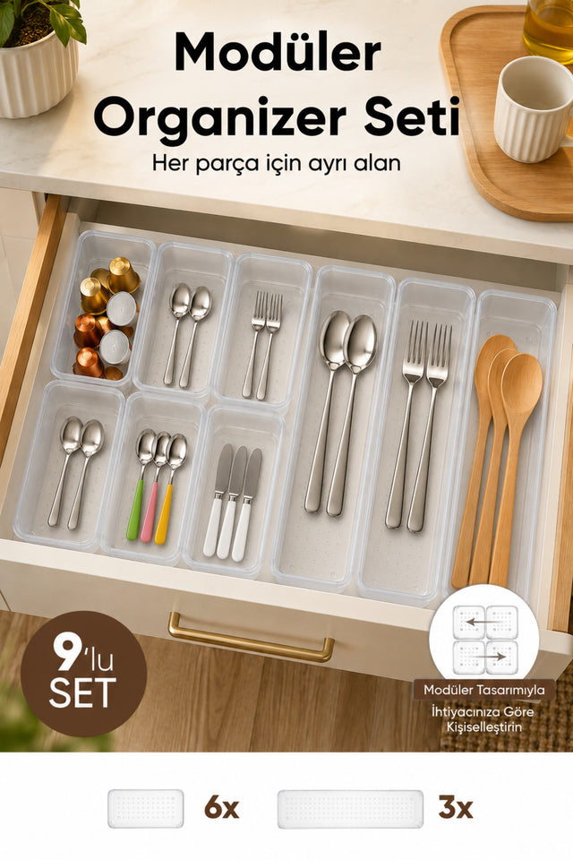 9'lu Modüler Şeffaf Kaşıklık Seti