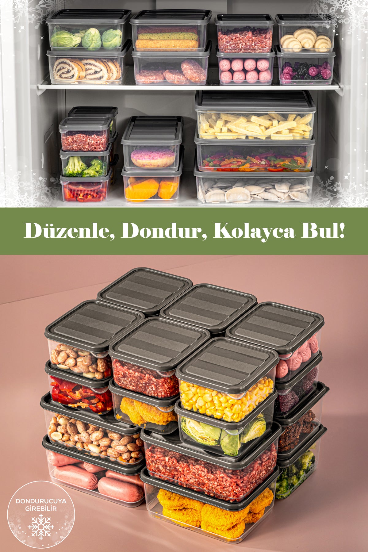 20'li Buzdolabı Düzenleyici Organizer Mikrodalgaya Uygun Difriz Saklama Kabı Gri