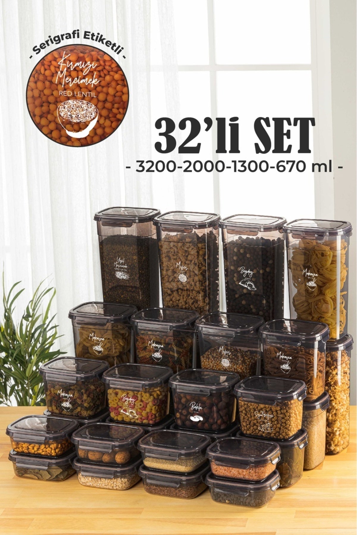 32li Contalı Dikdörtgen Saklama Kabı Seti 8x(3,2 2 1,3 0,67 Litre) Serigrafi Etiketli