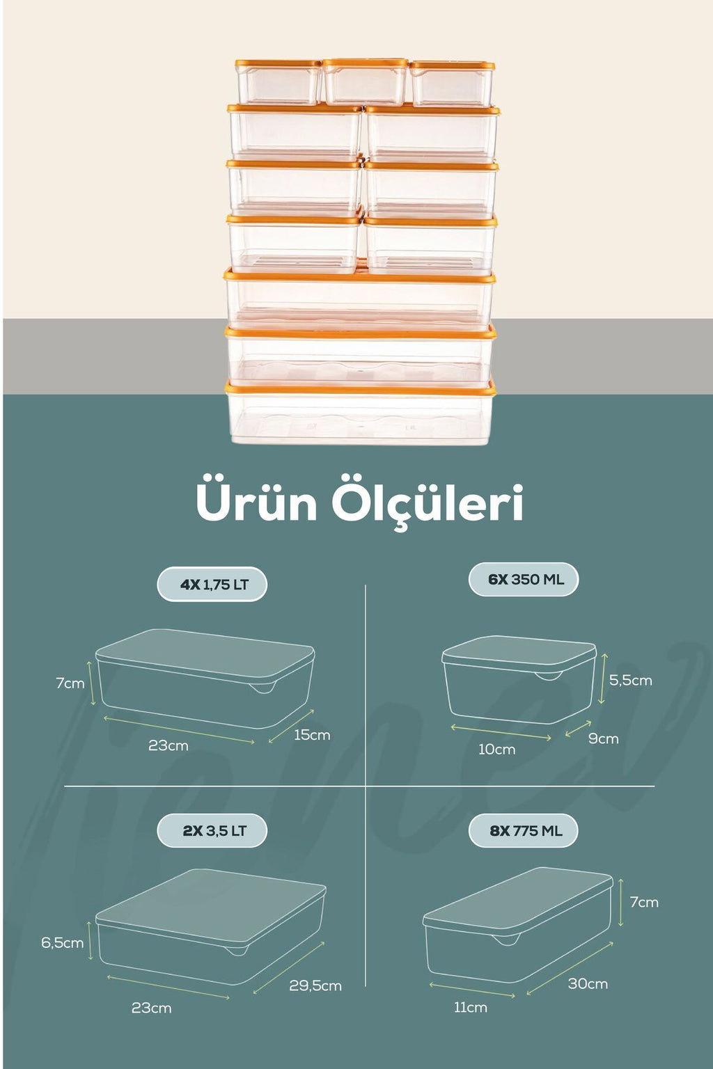 20'li Buzdolabı Düzenleyici Organizer Mikrodalgaya Uygun Difriz Saklama Kabı Turuncu