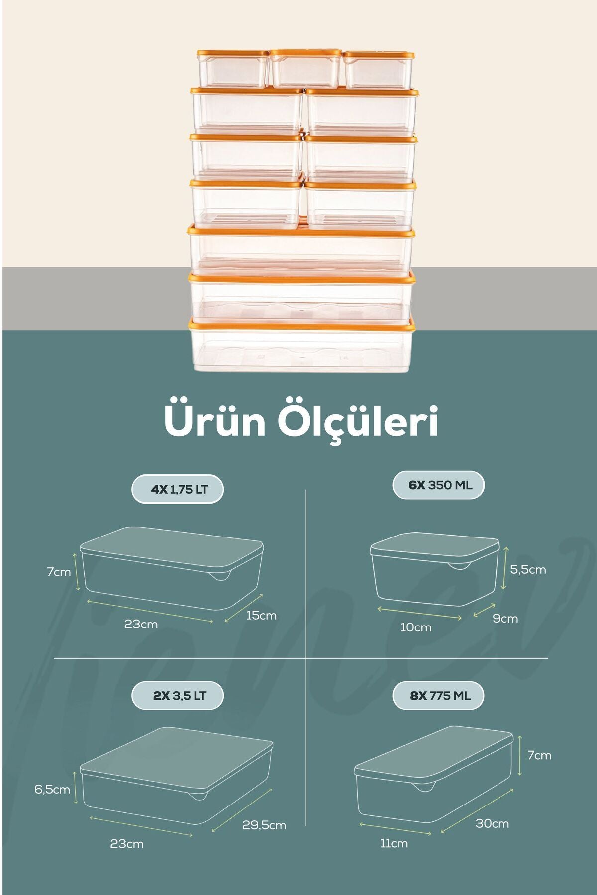 20'li Buzdolabı Düzenleyici Organizer Mikrodalgaya Uygun Difriz Saklama Kabı Turuncu