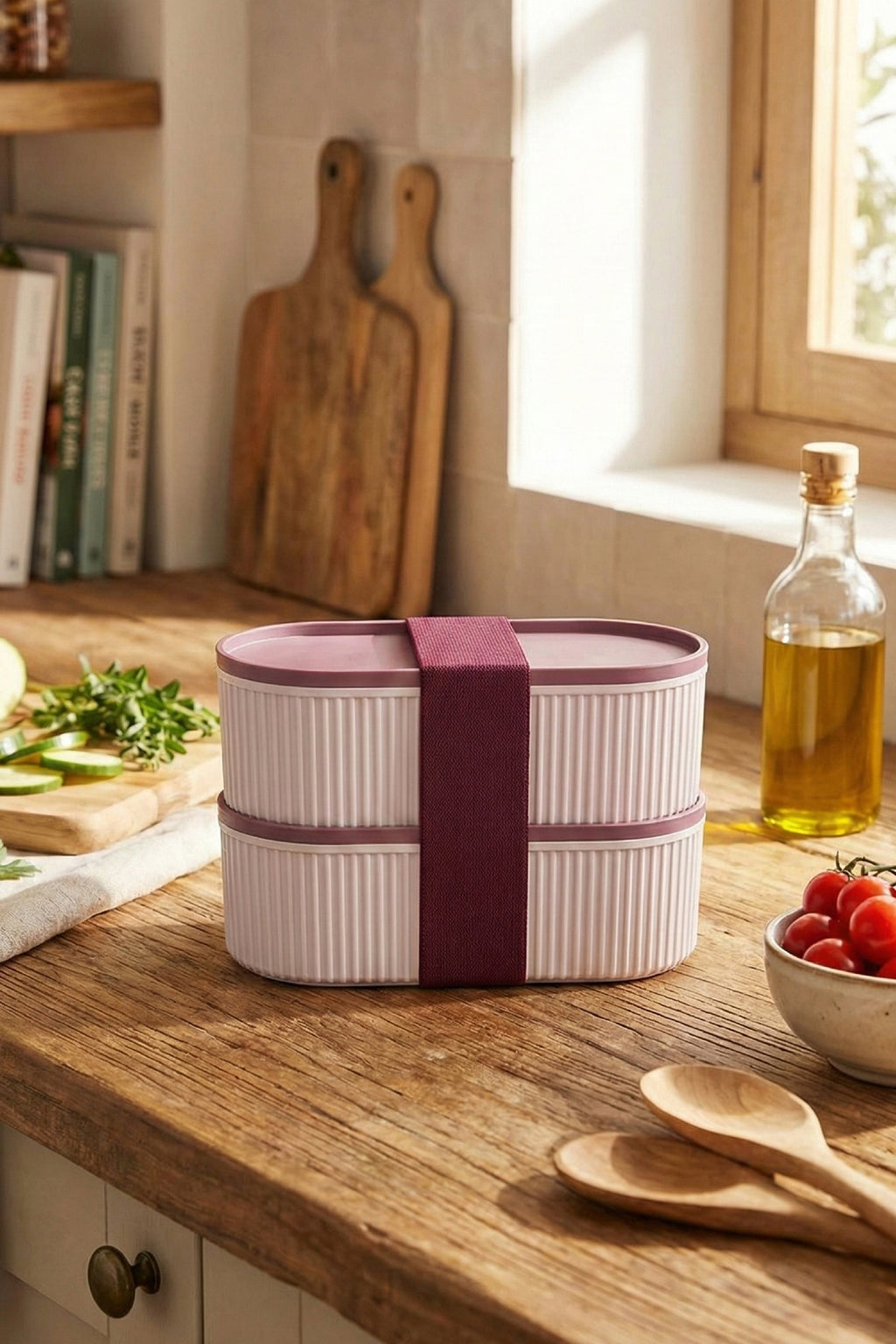 2'li Elastik Bantlı İstiflenebilir Pratik Saklama Kabı Seti 2x(1100 ml) Pembe