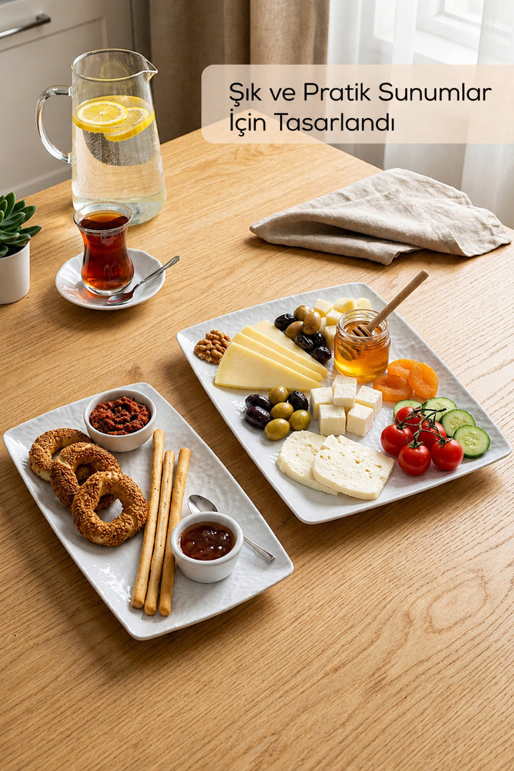 2 Adet Melamin Sunum Tabağı Seti, Sunum Tabağı,Servis Tabağı-Desenli Kırılmaz Servis Tabağı- Beyaz