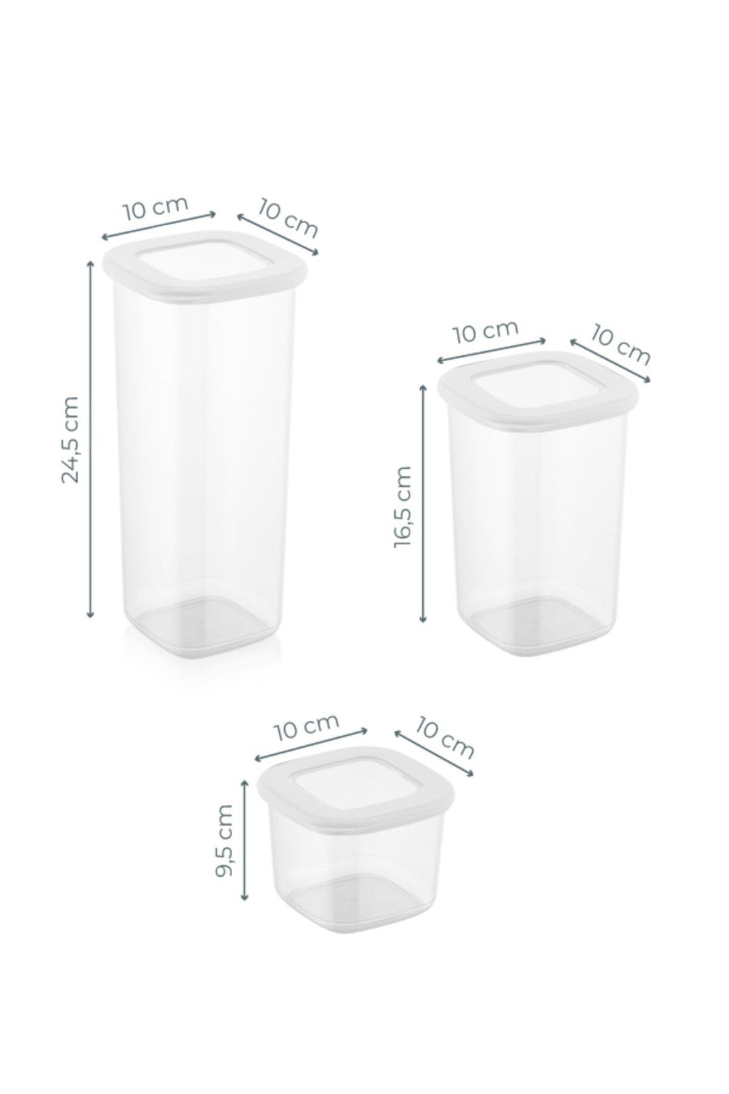 Beyaz Etiketli Kare Erzak Saklama Kabı 15li Set 5x(0,55 Litre, 1,2 Litre, 1,75 Litre)