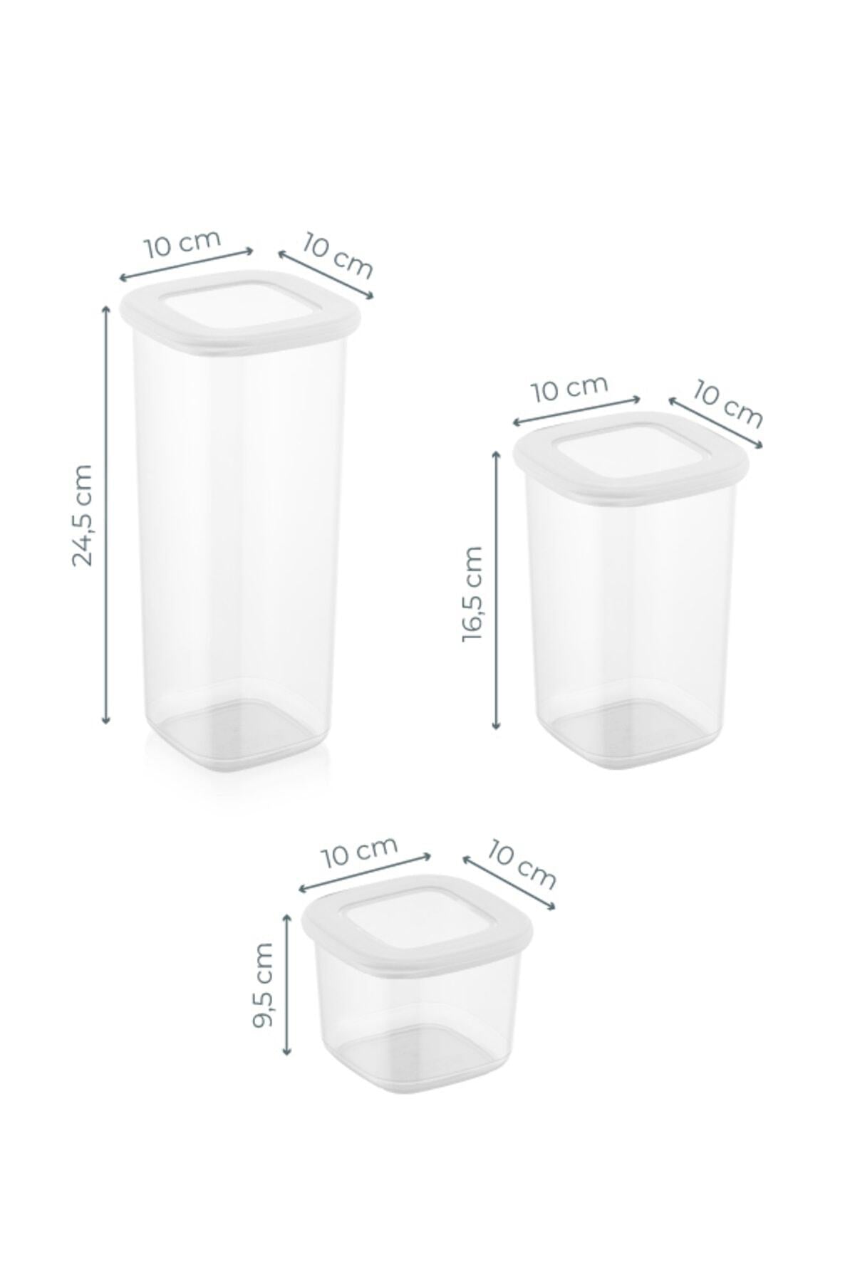 Beyaz Etiketli Kare Erzak Saklama Kabı 15li Set 5x(0,55 Litre, 1,2 Litre, 1,75 Litre)