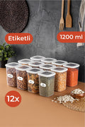 Beyaz Etiketli 12'li Set Orta Boy 1,2 Litre Kare Erzak Saklama Kabı Beyaz