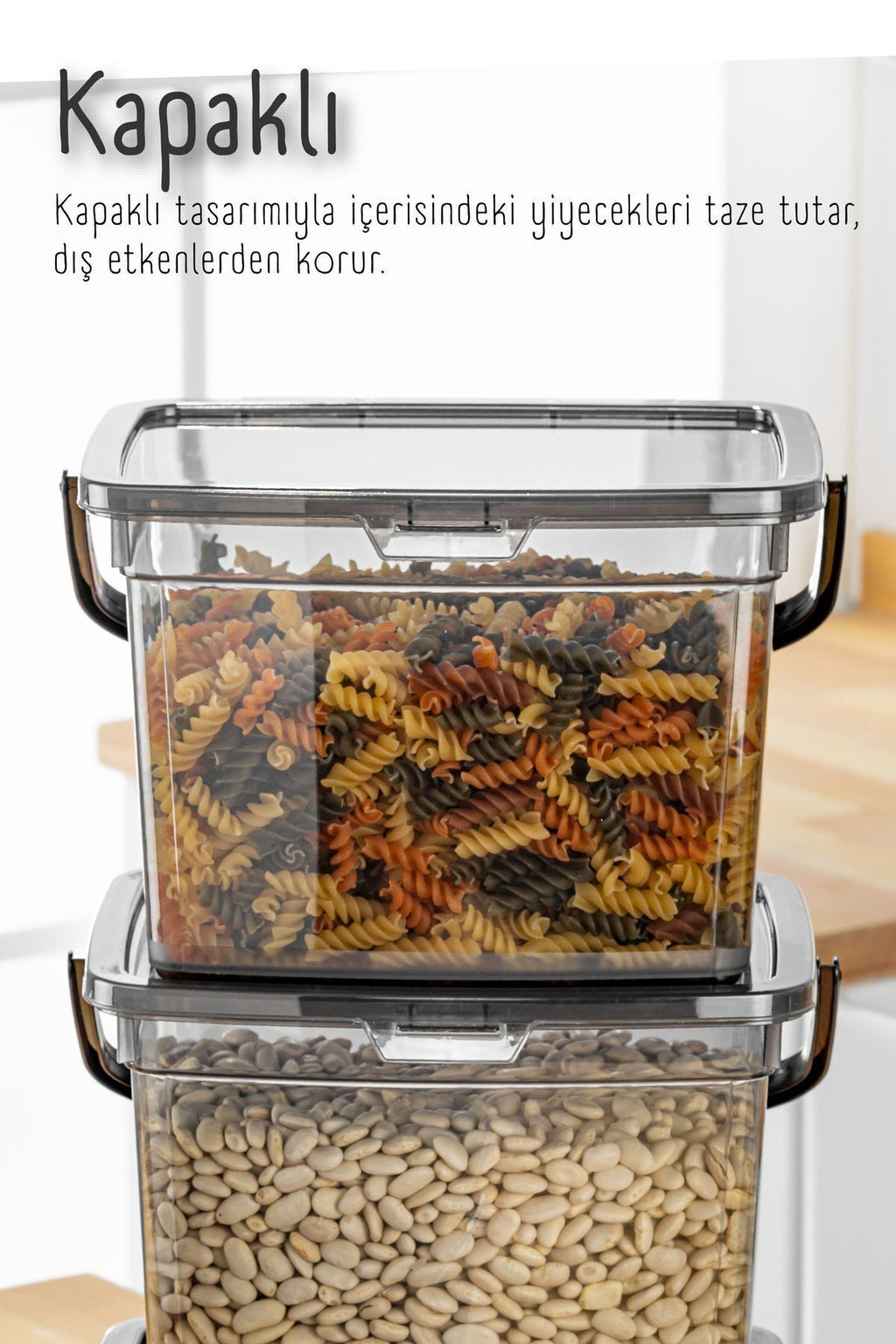 2'li Kare Un Bakliyat Kabı 4 Litre Saklama Kutusu Antrasit