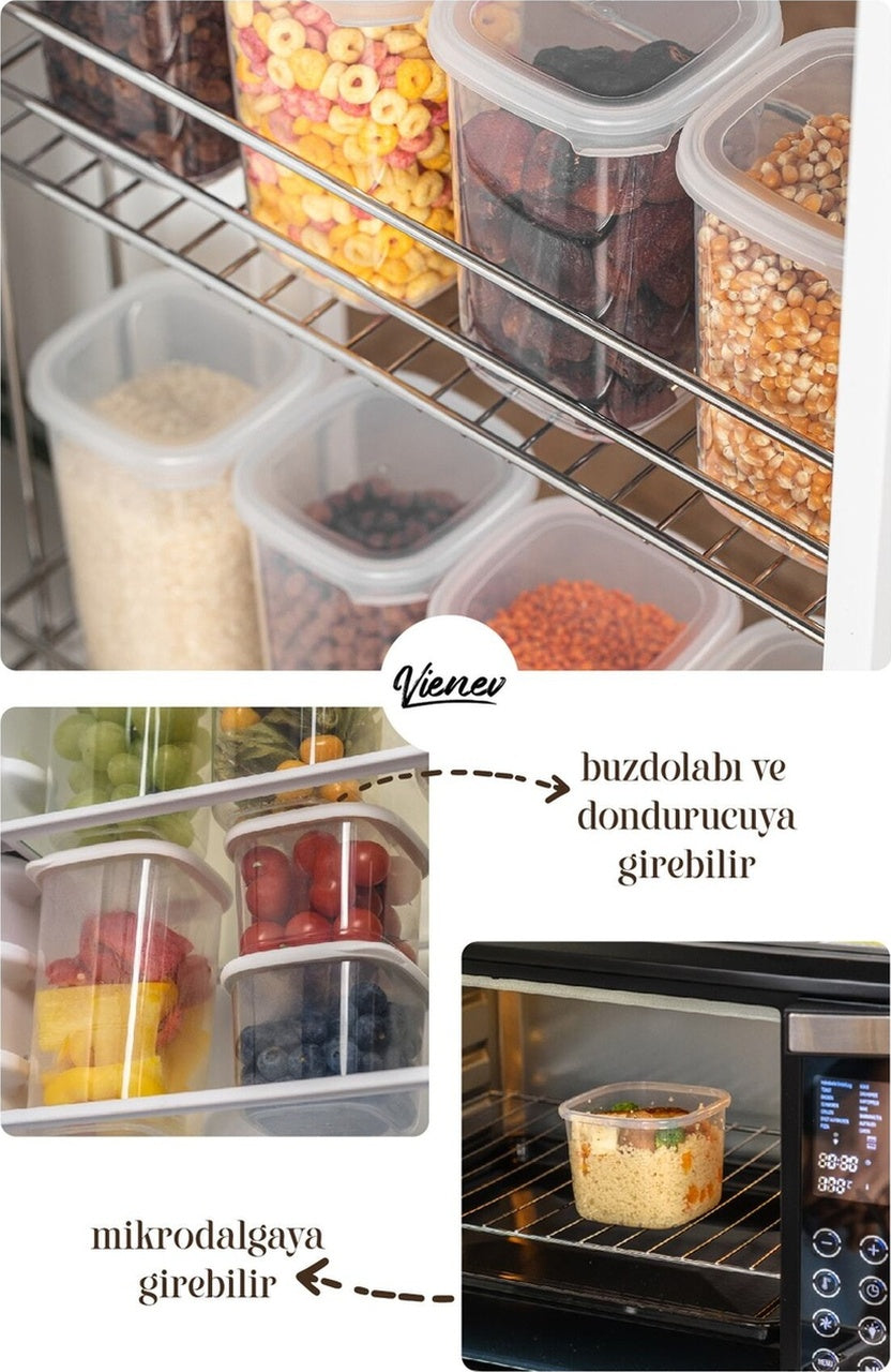 Renkli Etiketli 12li Set Peggy Kare Erzak Saklama Kabı 9x(0,55 Litre) - 3x(1,75 Litre) Beyaz